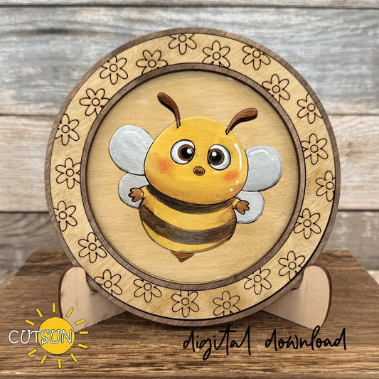 Bee Round Sign SVG Bundle with Interchangeable Frame – 6 Honey Bee Rounds