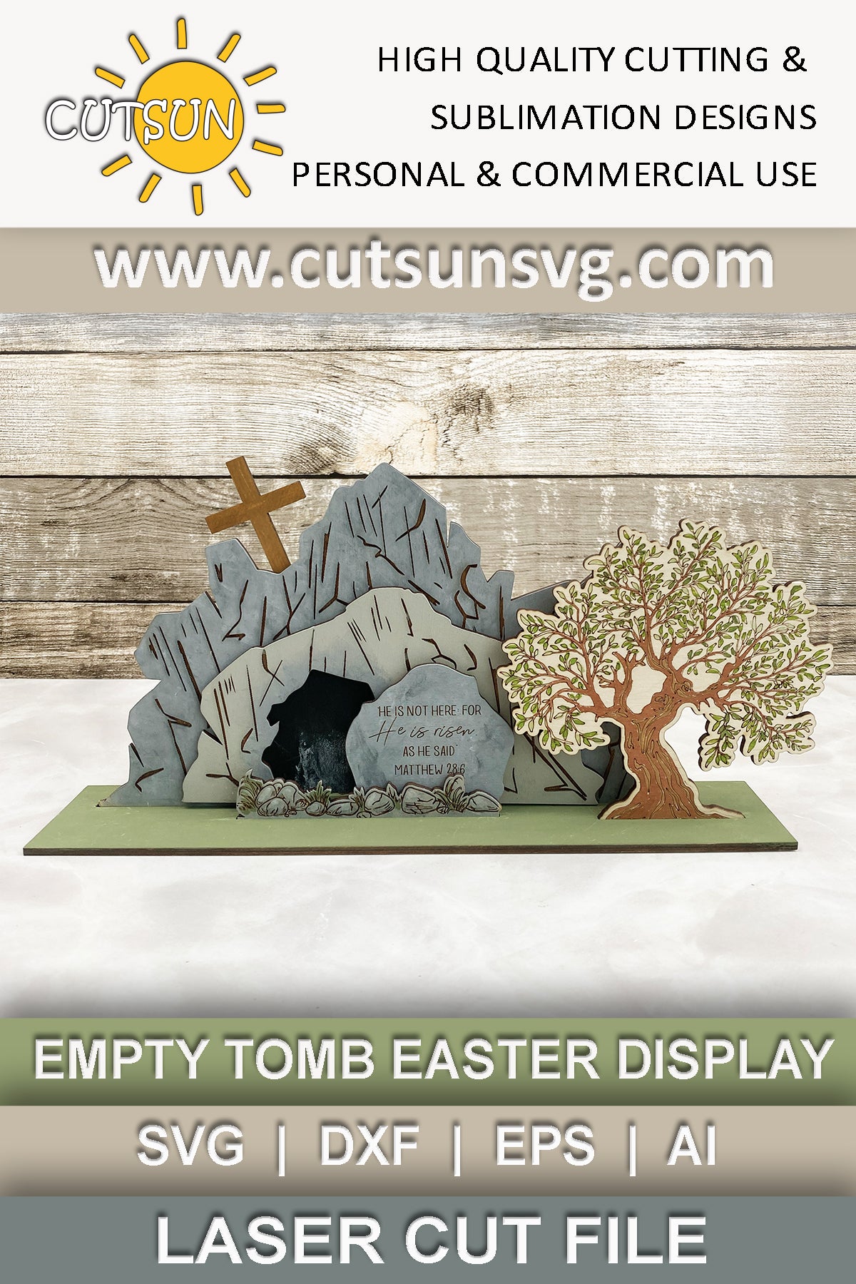 Easter SVG Easter display Empty tomb He's risen SVG Easter shelf sitter mantle decor Glowforge SVG Laser cut file