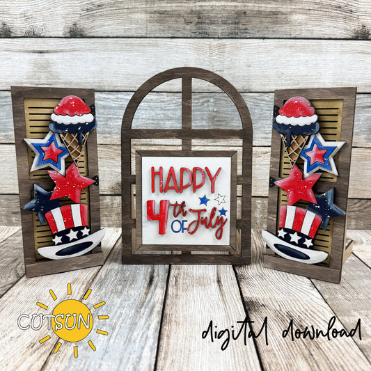 4th of July Farmhouse Window Add-On SVG – Patriotic Interchangeable Decor Laser Cut File