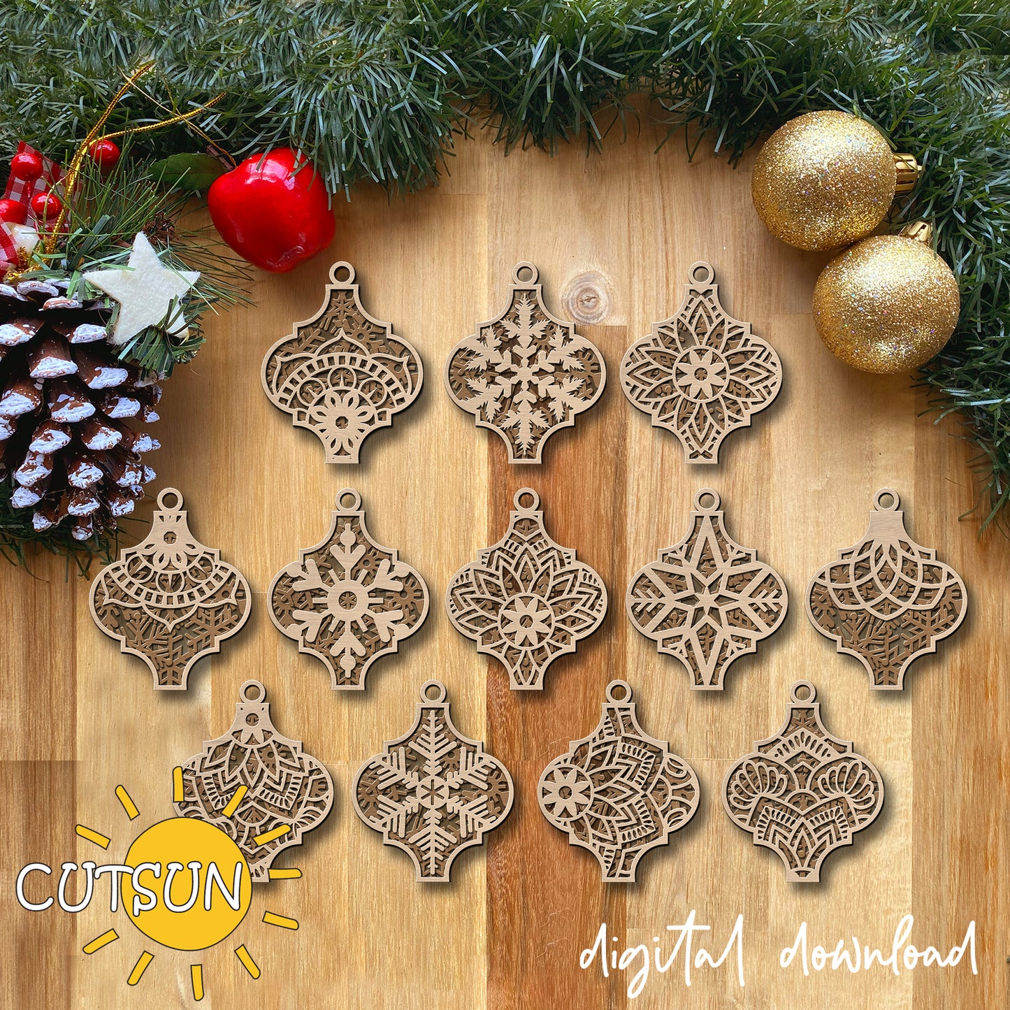 Christmas Ornaments SVG Bundle of 12 | Arabesque Ornament Designs | Laser Cut Files | Cricut svg