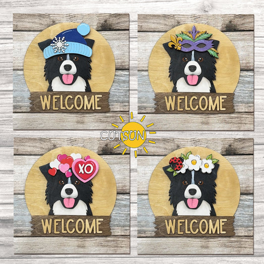 Border Collie Interchangeable Door Sign SVG | Round Dog Welcome Sign Base | Laser Cut File