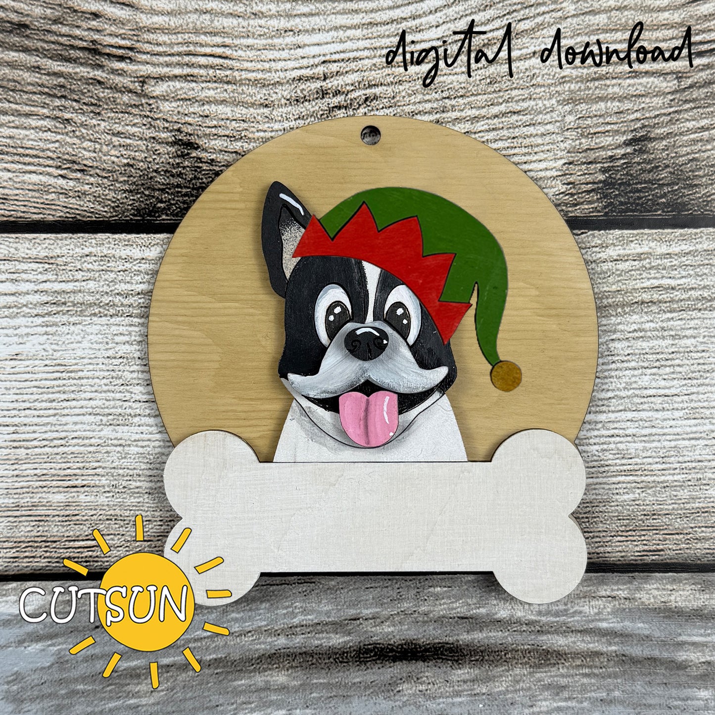 Personalized Boston Terrier Christmas Ornament SVG | Layered Dog Ornament Laser Cut File | Holiday Pet Decoration Digital Download