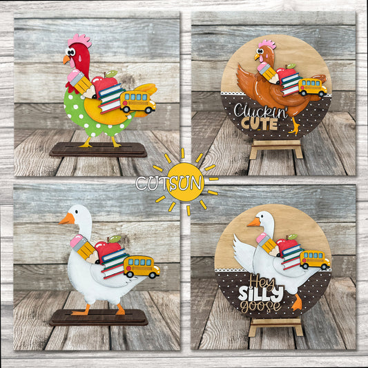 Back to School Add-On SVG with books, pencil, apple and school bus – fits Interchangeable Goose & Chicken Door Hangers and Shelf Sitters