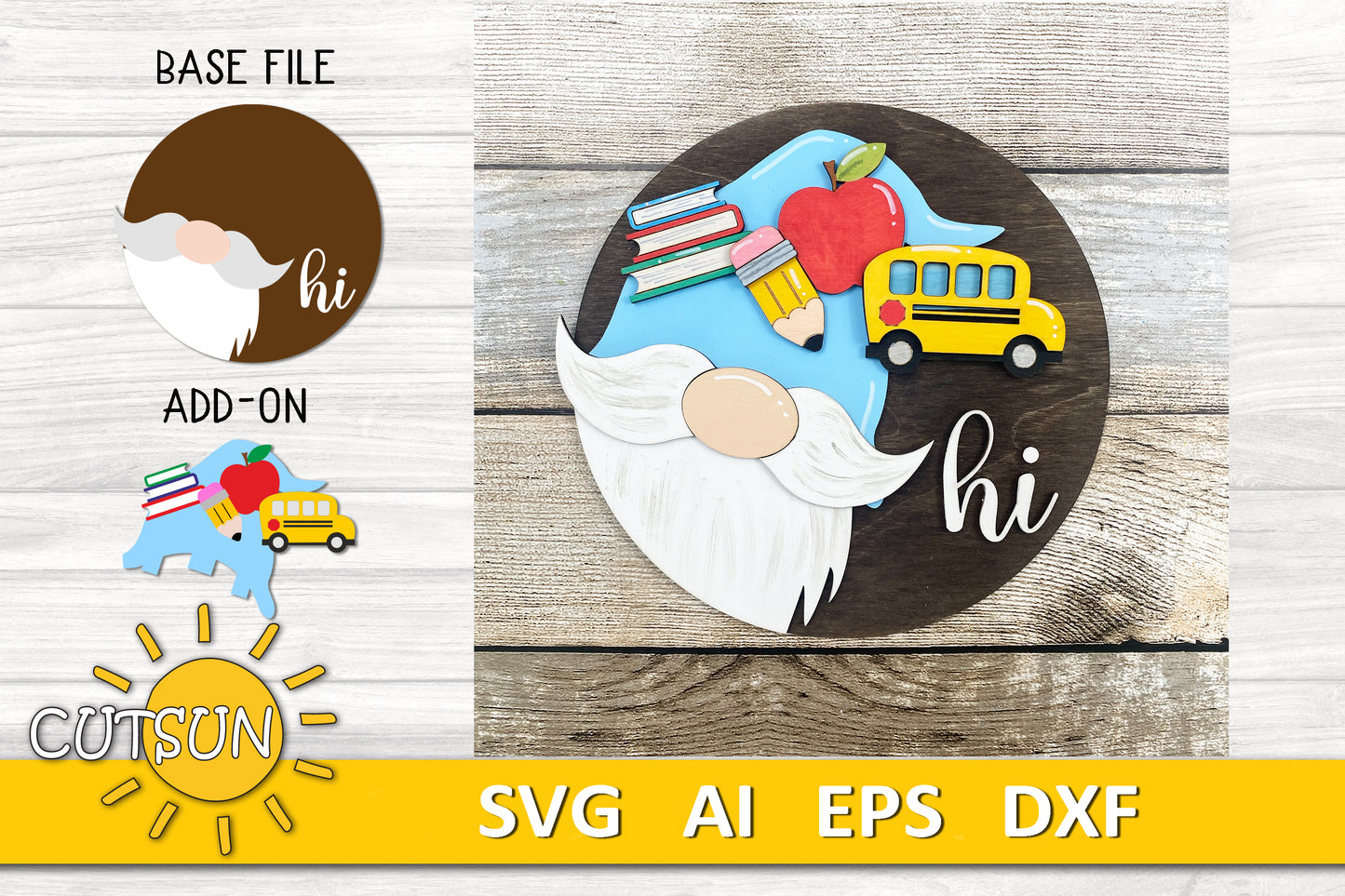 Interchangeable Round Gnome door hanger SVG Back to School Gnome svg Add-on Gnome Hi Door hanger svg School svg Glowforge SVG Laser cut file