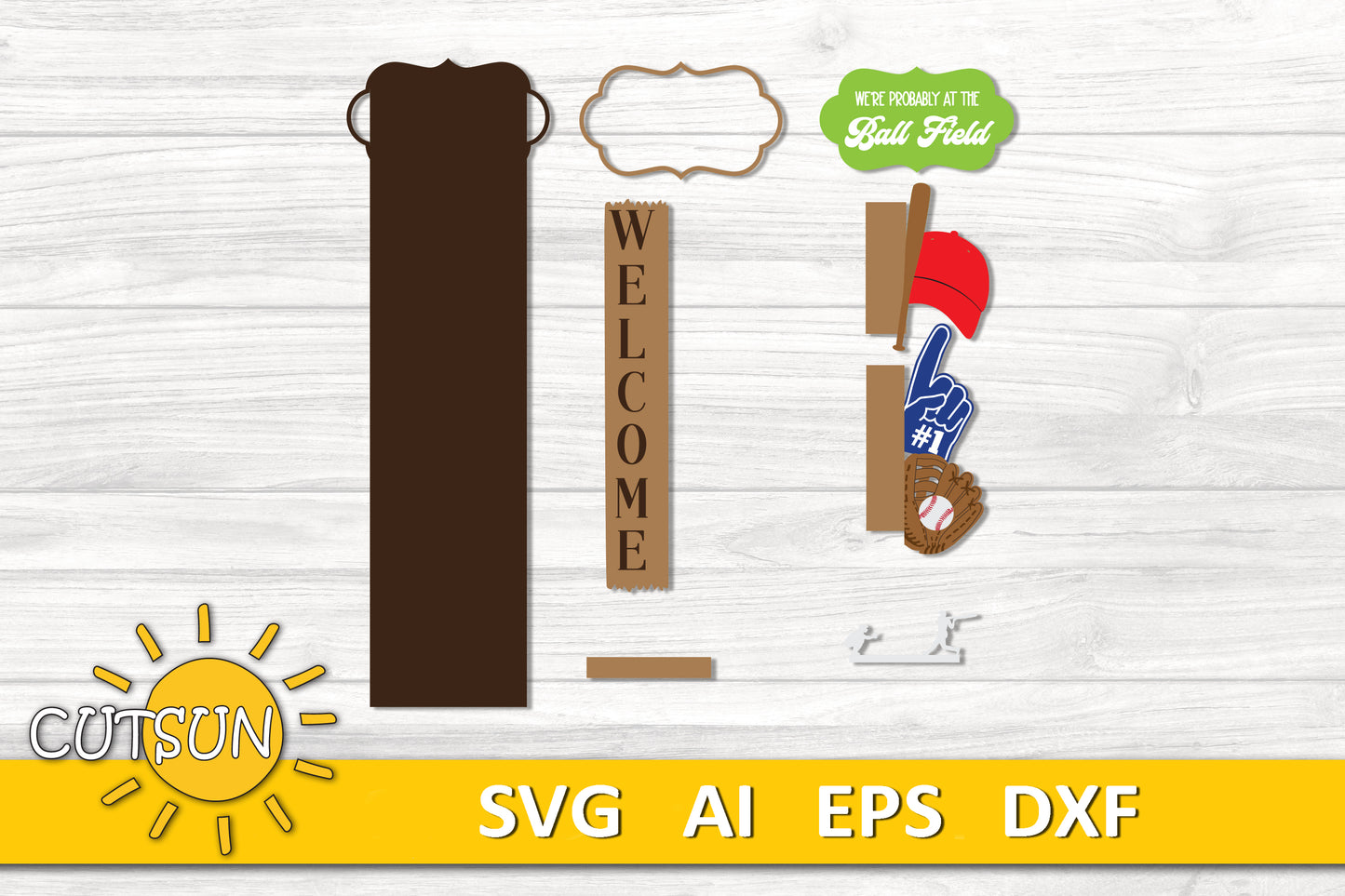 Baseball Vertical porch sign SVG Laser cut file