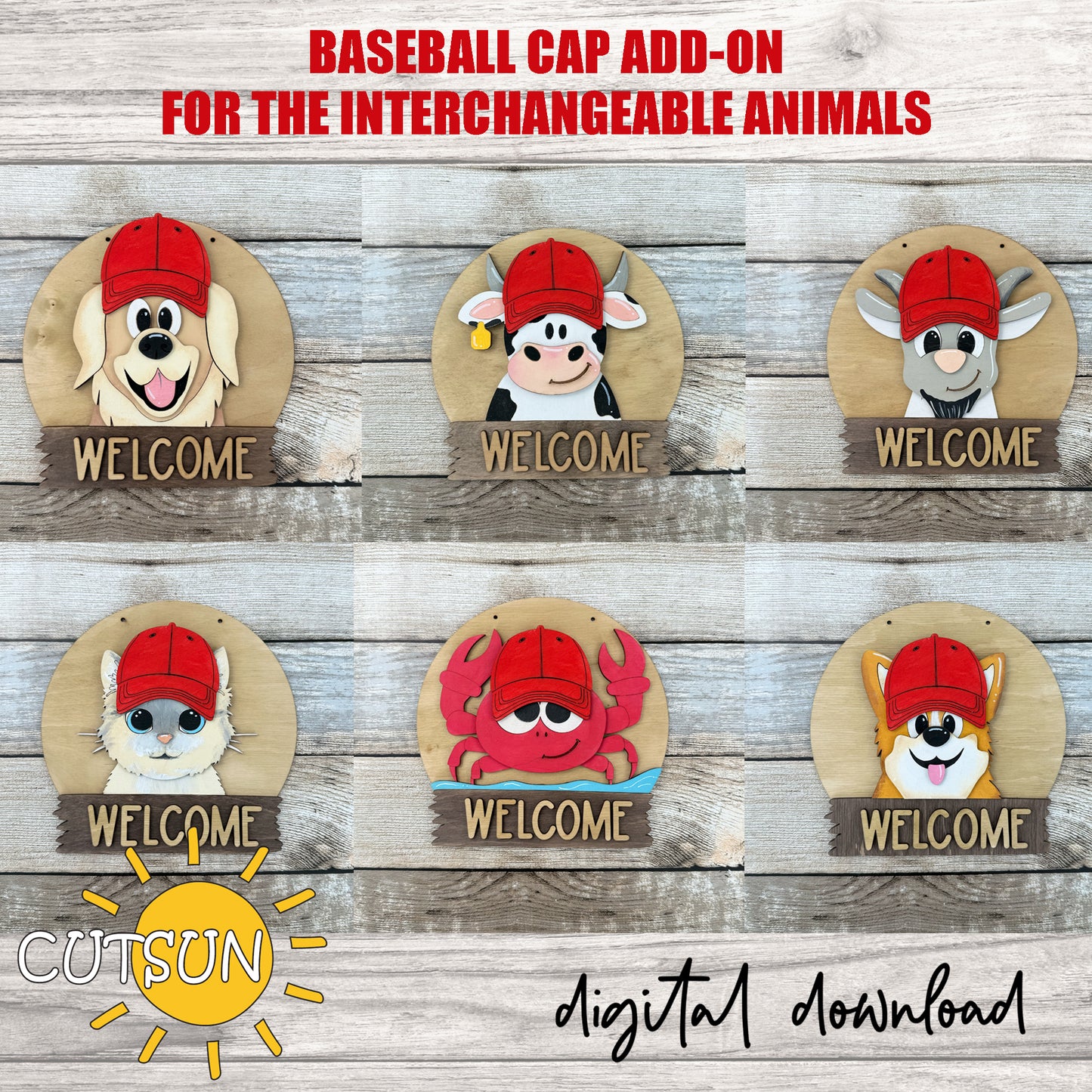 Baseball cap Add-on for the Round interchangeable animals door hager svg Laser cut file