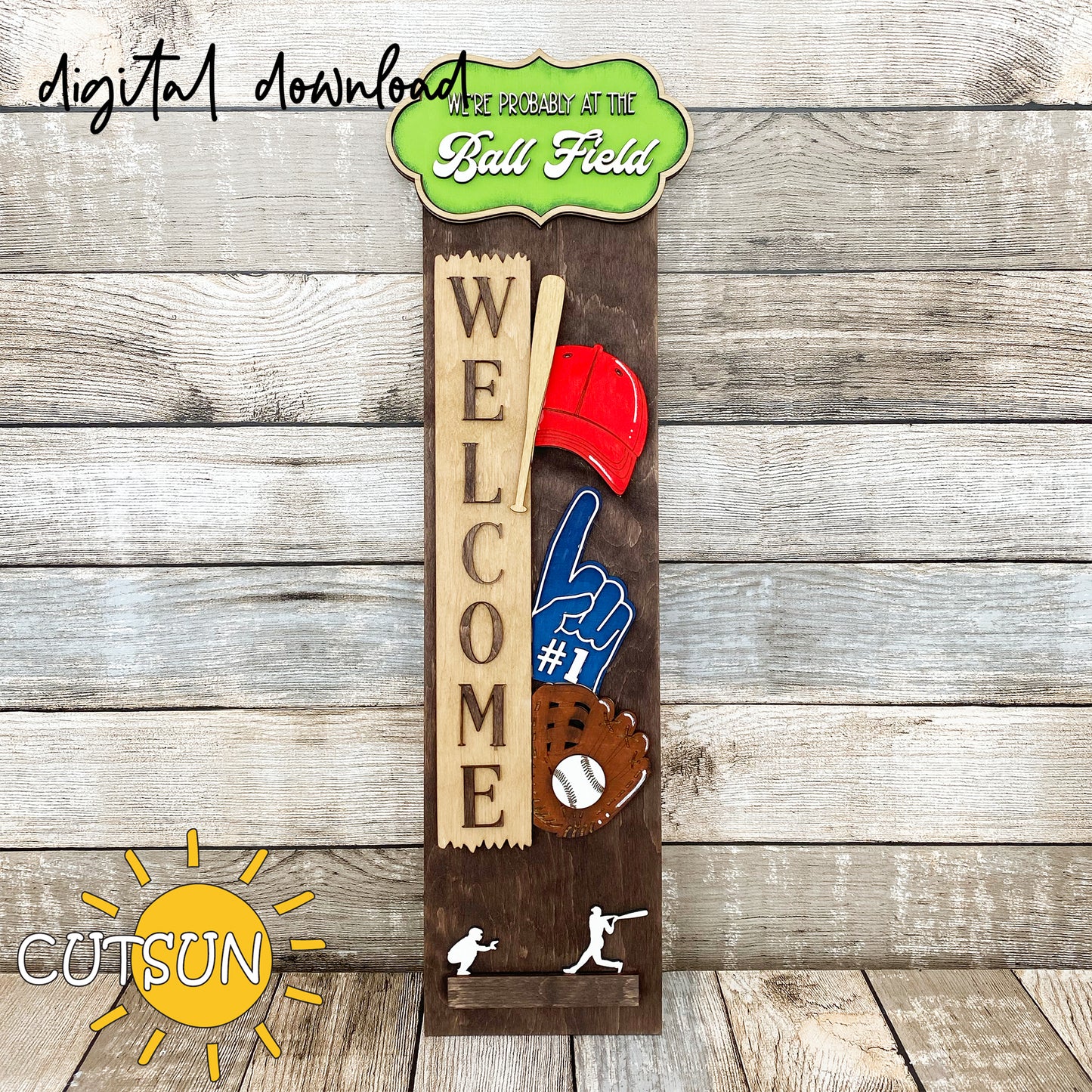 Baseball Vertical porch sign SVG Laser cut file