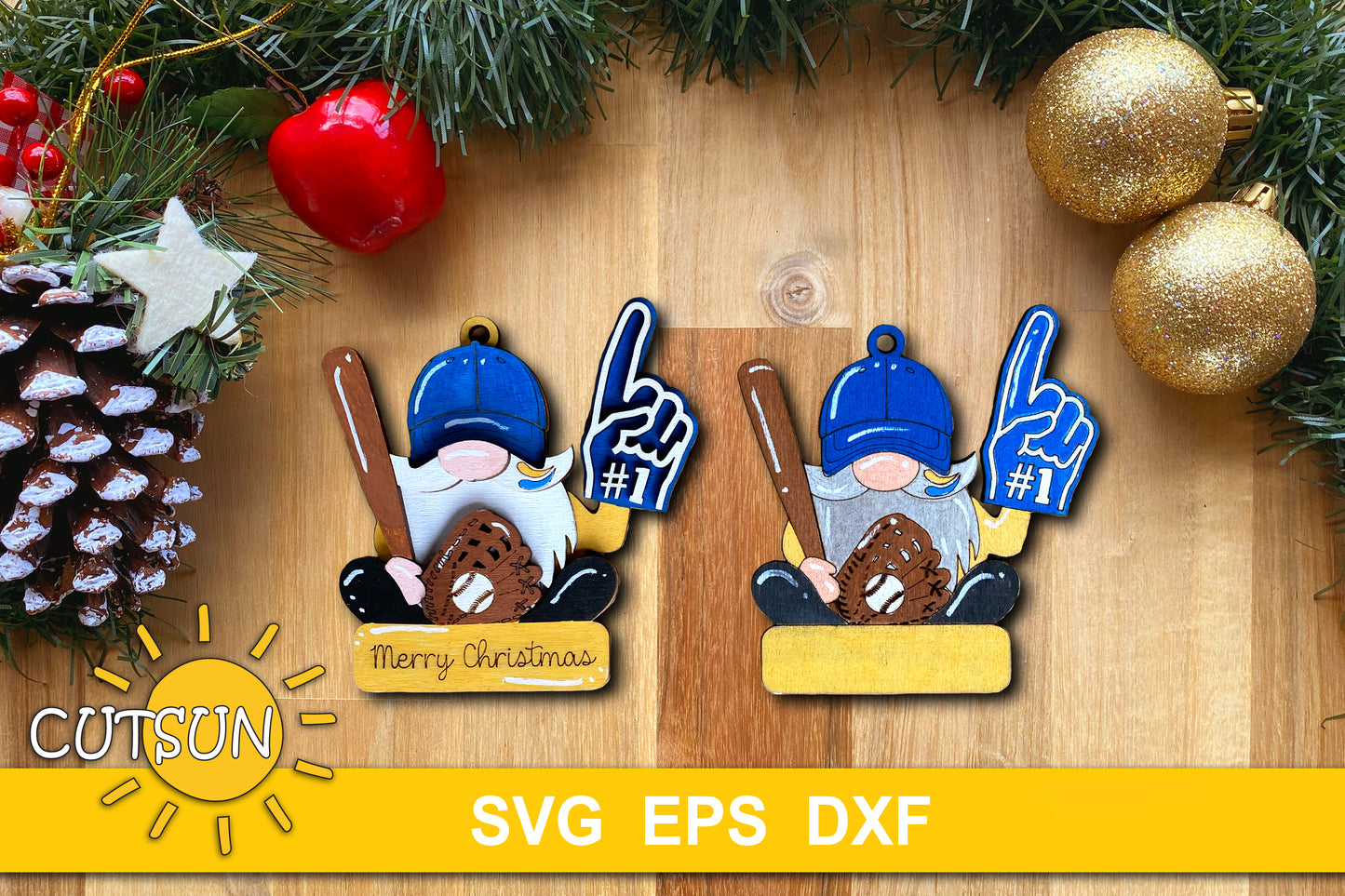 Baseball gnome ornament SVG file for laser cutters
