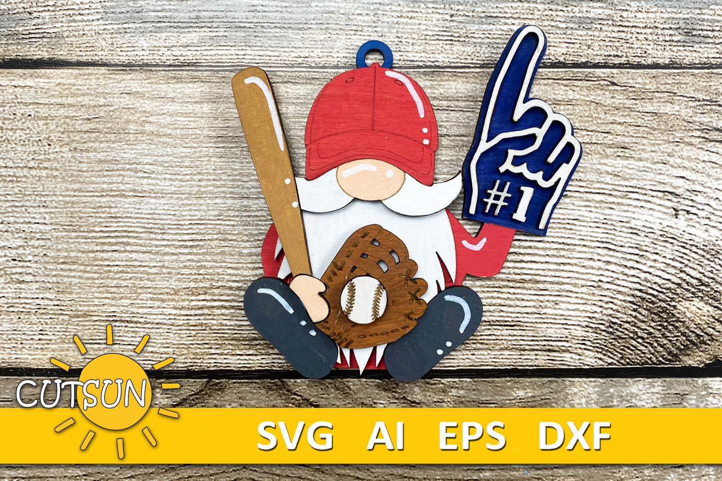 Baseball Gnome SVG | Baseball Ornament Laser Cut File | Gnome Car Charm and Christmas Ornament SVG