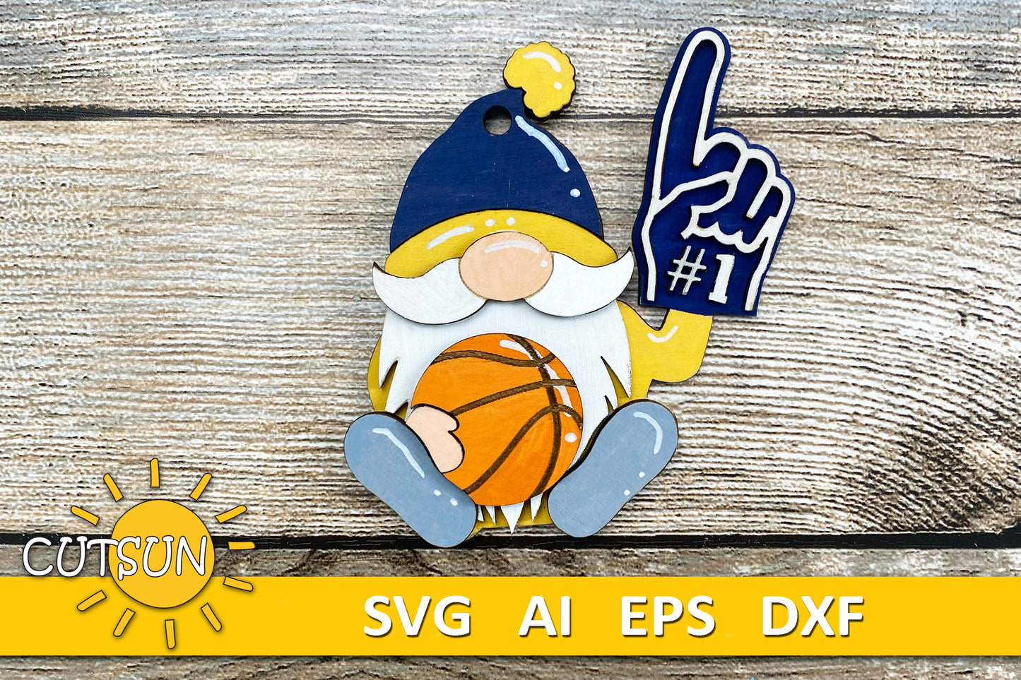 Basketball Gnome SVG | Basketball Ornament Laser Cut File | Gnome Car Charm & Christmas Ornament SVG