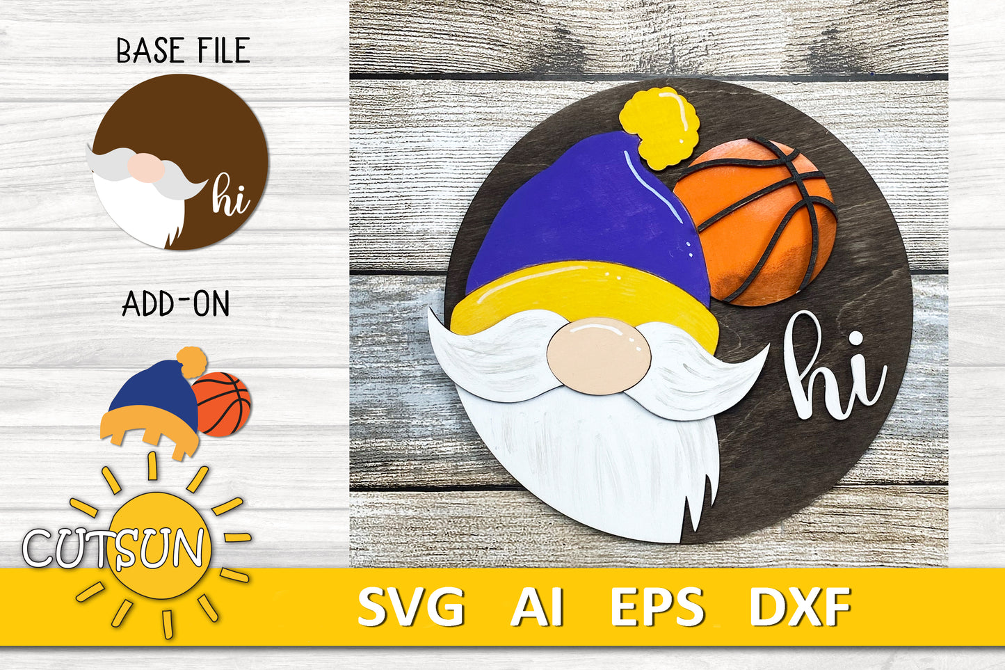 Interchangeable Round Gnome door hanger SVG Basketball Gnome svg Add-on Gnome Hi Door hanger svg Basketball svg Glowforge svg Laser cut file