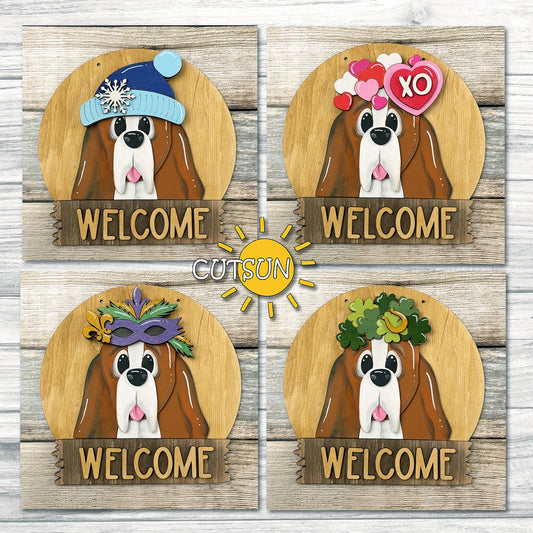 Basset Hound Dog Door Hanger SVG, Round Interchangeable Dog Sign Base File for Laser Cutting