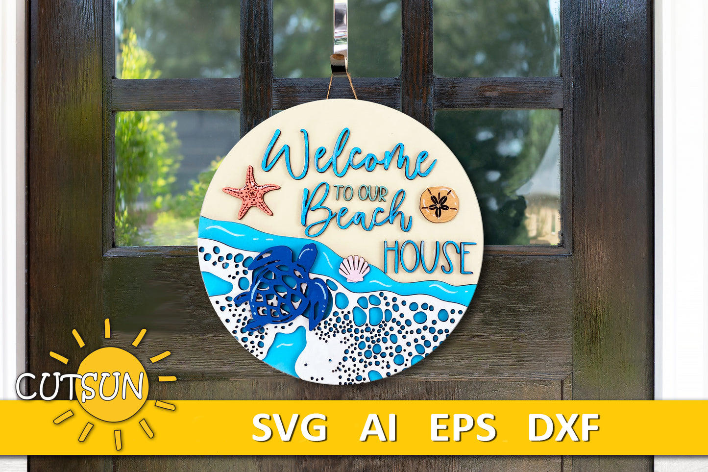 Beach Door Hanger SVG Laser Cut File Welcome Sign svg Beach Door Sign Turtle SVG Beach SVG Turtle Door Sign Cricut svg Glowforge Files