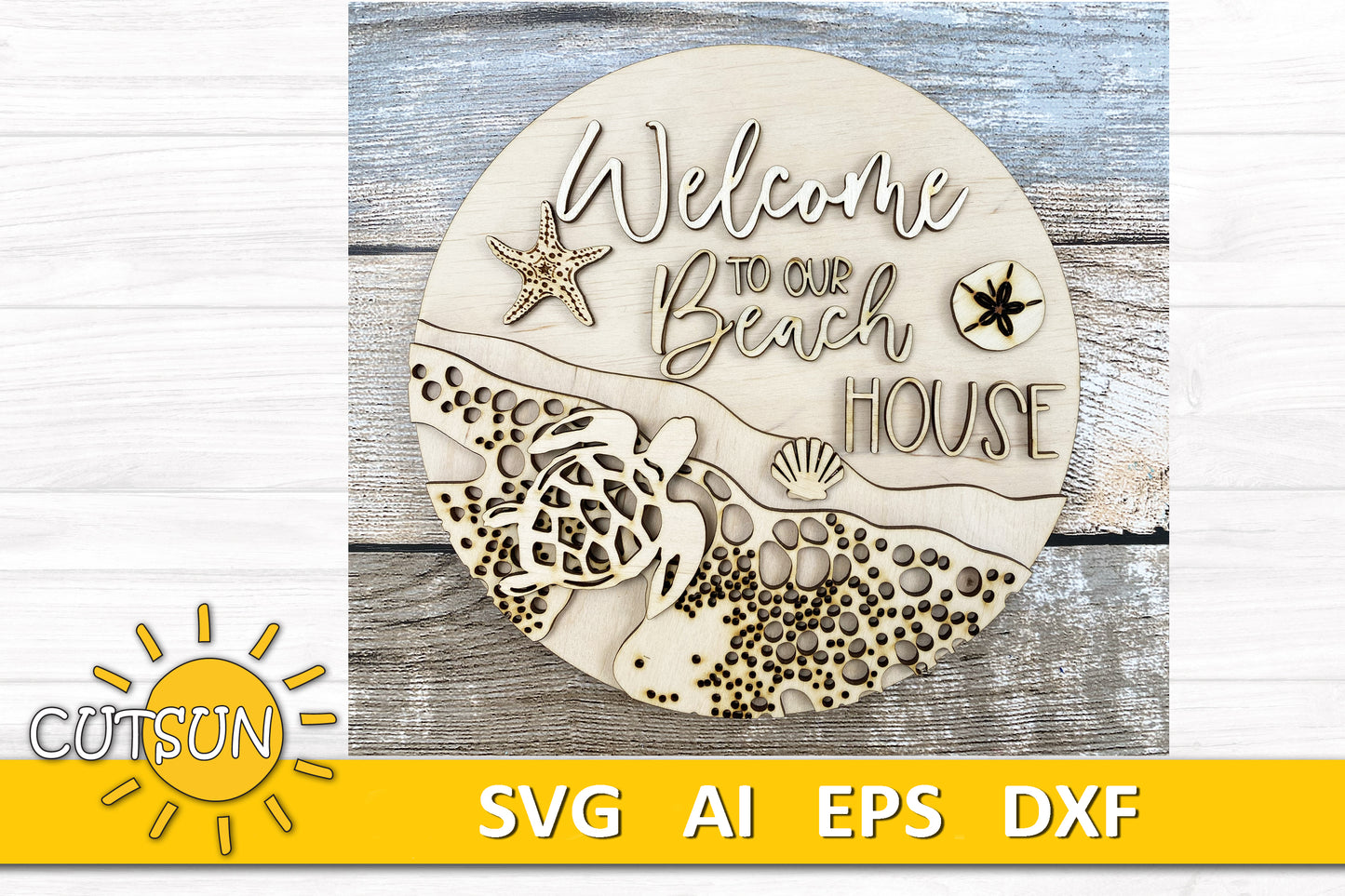 Beach Door Hanger SVG Laser Cut File Welcome Sign svg Beach Door Sign Turtle SVG Beach SVG Turtle Door Sign Cricut svg Glowforge Files