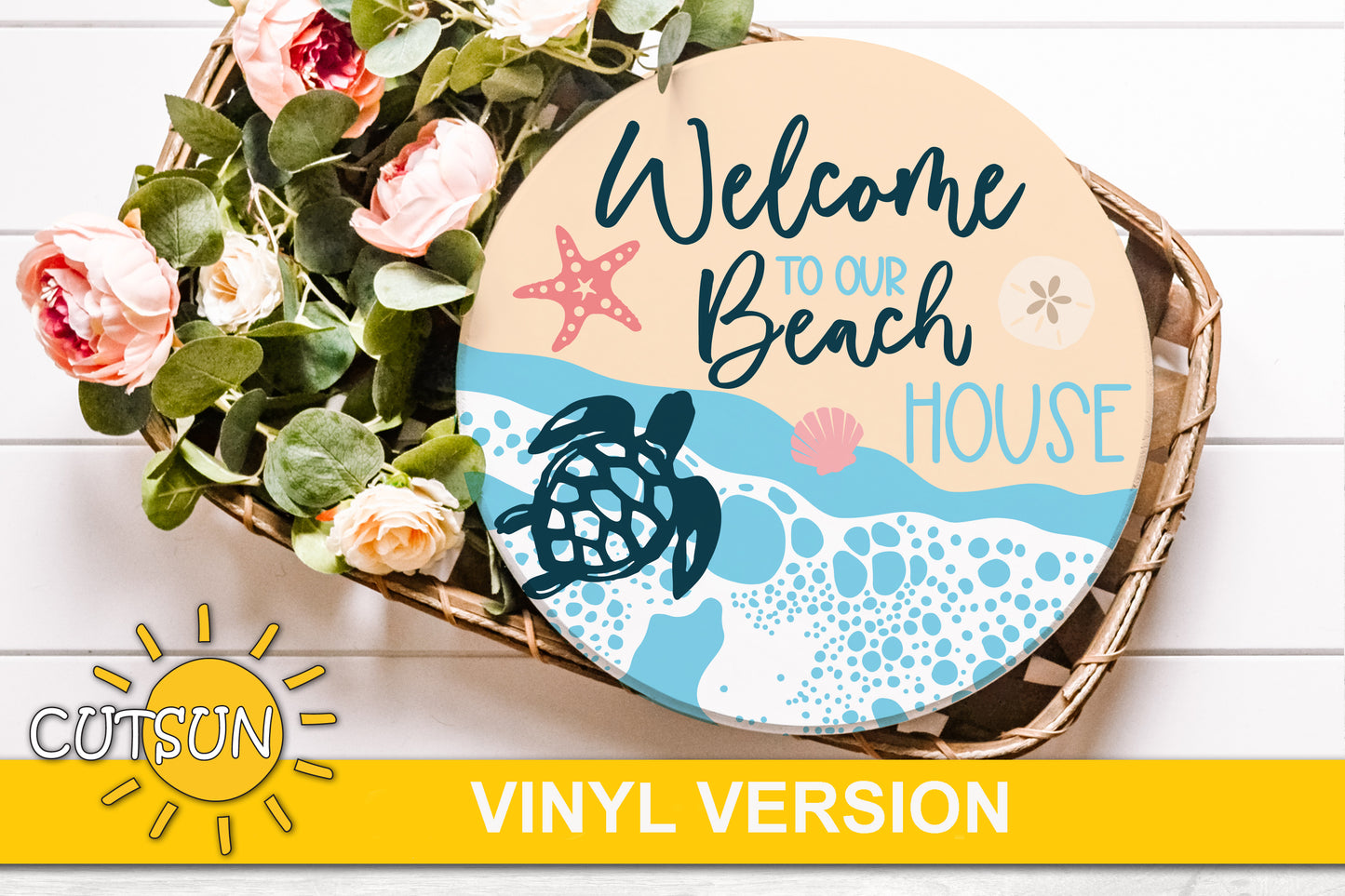 Beach Door Hanger SVG Laser Cut File Welcome Sign svg Beach Door Sign Turtle SVG Beach SVG Turtle Door Sign Cricut svg Glowforge Files