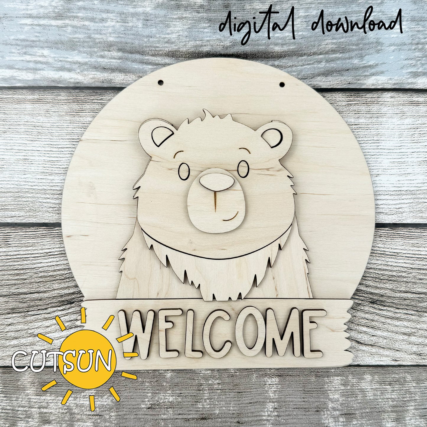 Bear Interchangeable Round Door Sign SVG | Cute Bear Welcome Sign Laser Cut File | Animal Door Hanger SVG