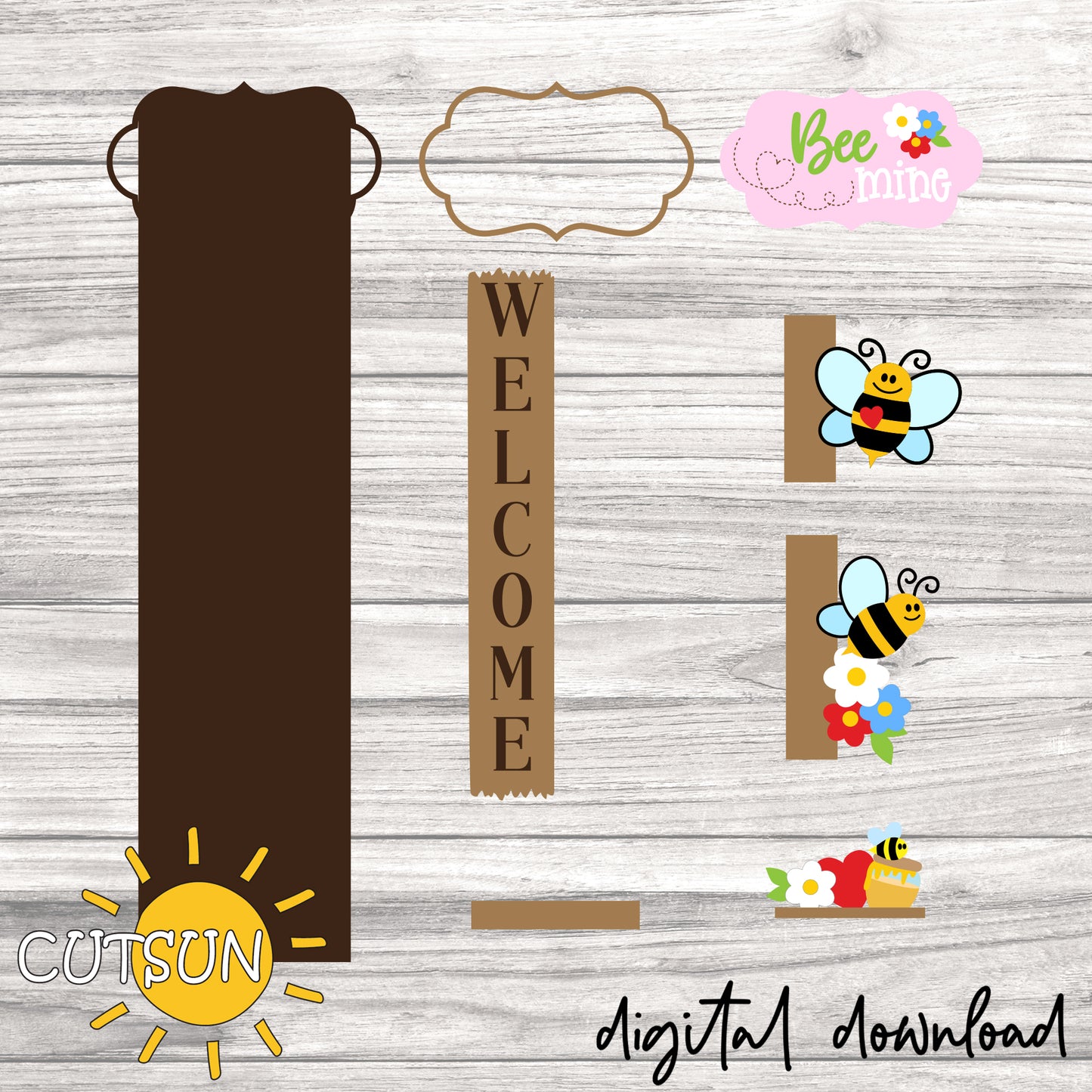 Bee Mine Valentine Porch Sign SVG | Interchangeable Vertical Welcome Sign | Valentine’s Day Porch Leaner SVG | Laser Cut File