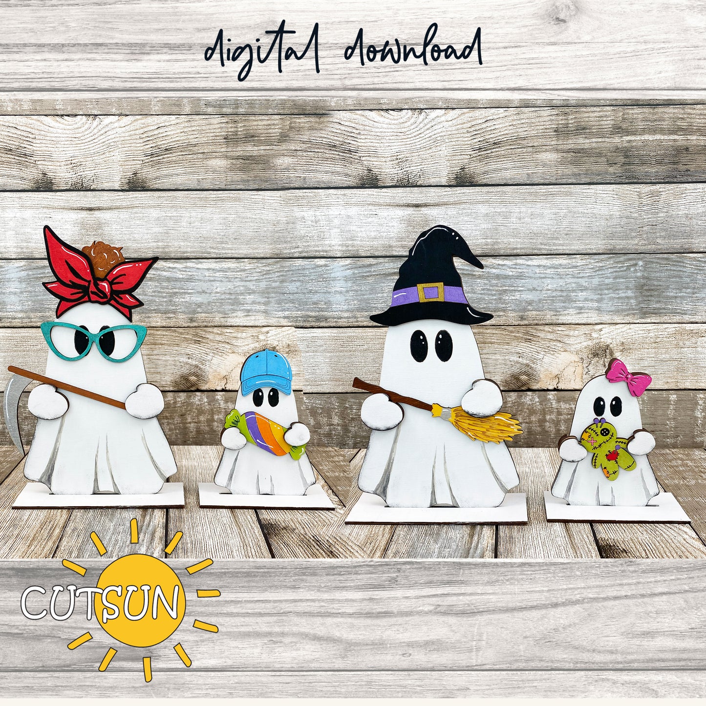 Boo Crew shelf sitters SVG Interchangeable ghost shelf sitters with add-ons SVG Halloween decor Glowforge SVG Laser cut file