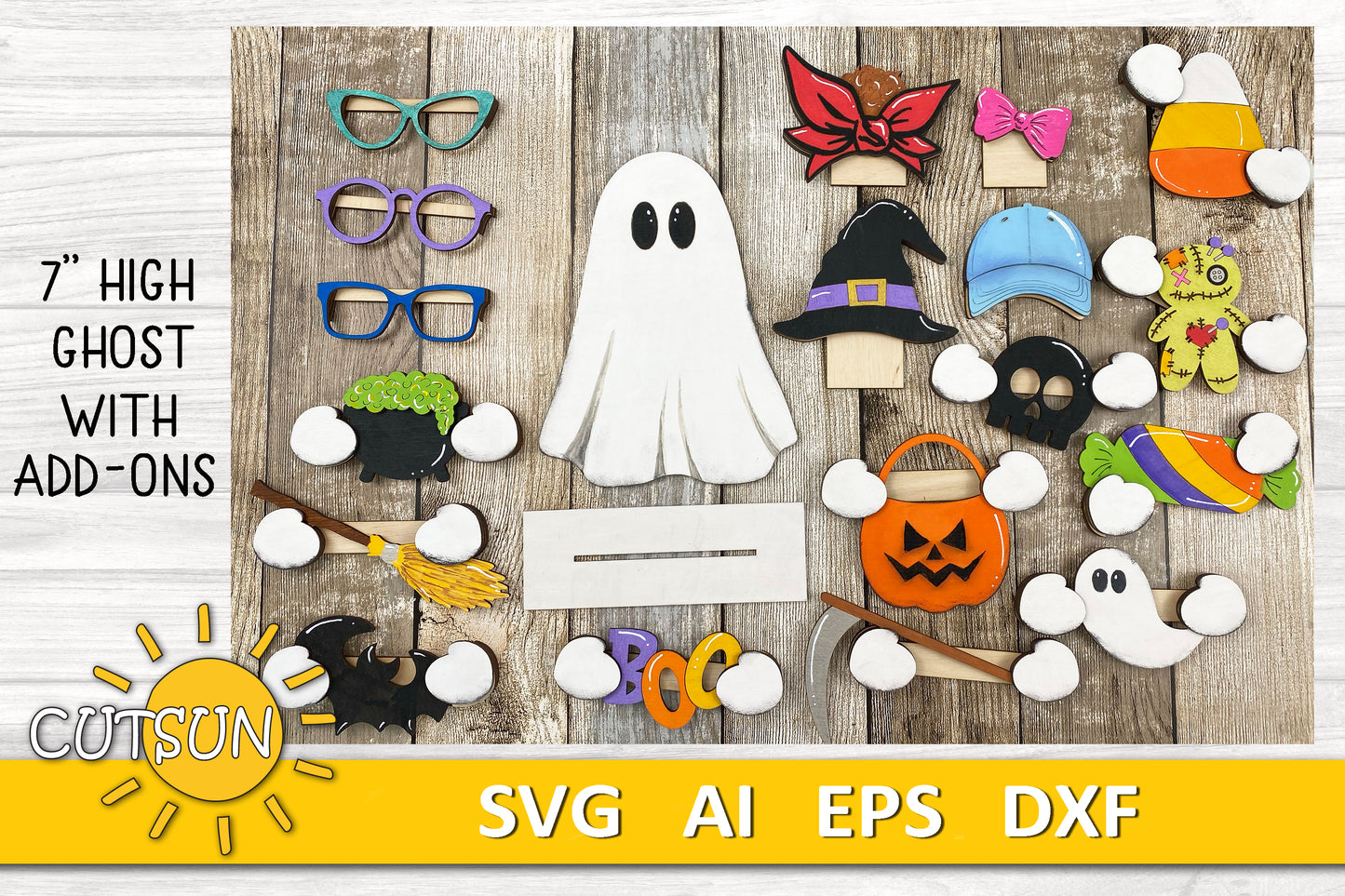 Boo Crew shelf sitters SVG Interchangeable ghost shelf sitters with add-ons SVG Halloween decor Glowforge SVG Laser cut file