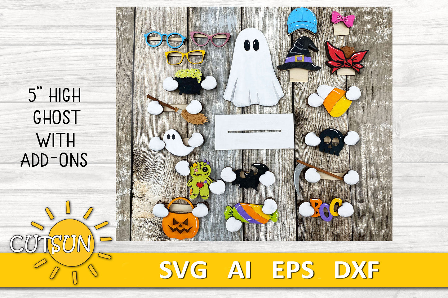 Boo Crew shelf sitters SVG Interchangeable ghost shelf sitters with add-ons SVG Halloween decor Glowforge SVG Laser cut file