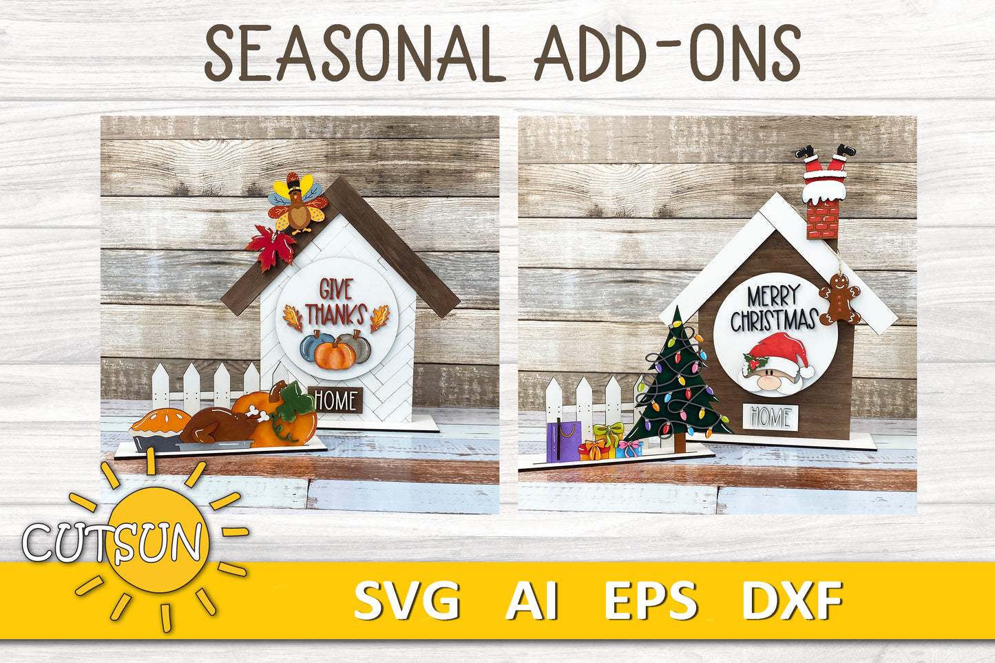 Interchangeable House and Fence set SVG Year round SVG BUNDLE - Base file and 14 add-ons
