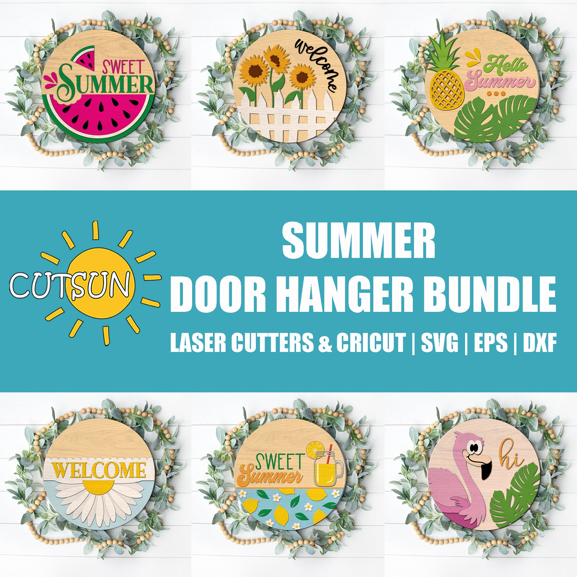 Summer-themed door hanger bundle with decorative elements on a white background.