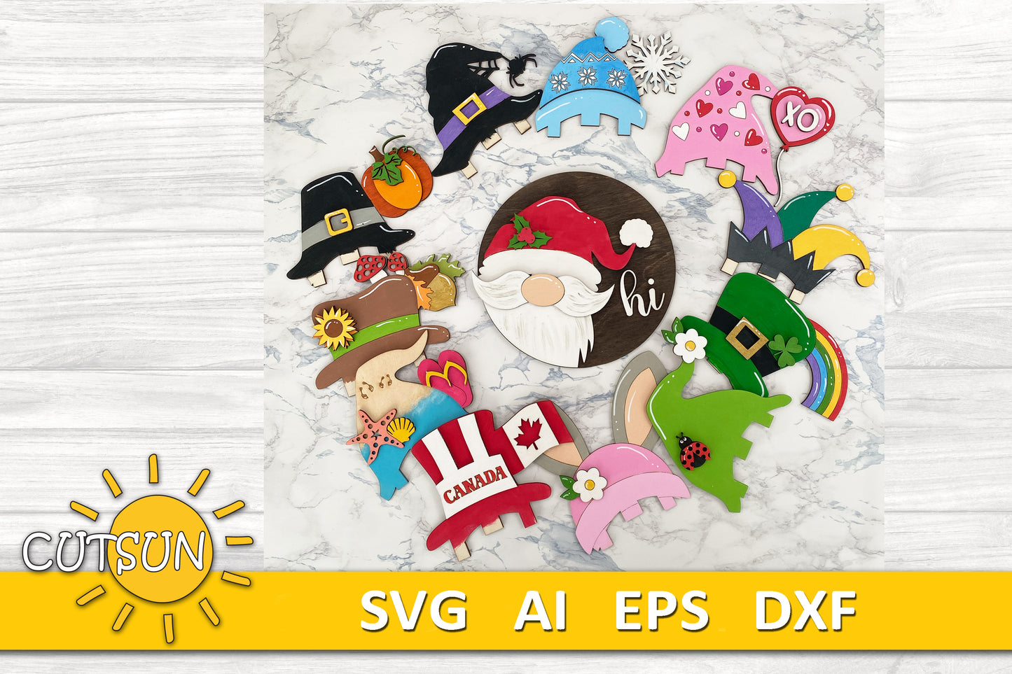 Interchangeable Round Gnome door hanger SVG Bundle CANADIAN VERSION Gnome svg Gnome hi door sign Glowforge SVG Laser cut file
