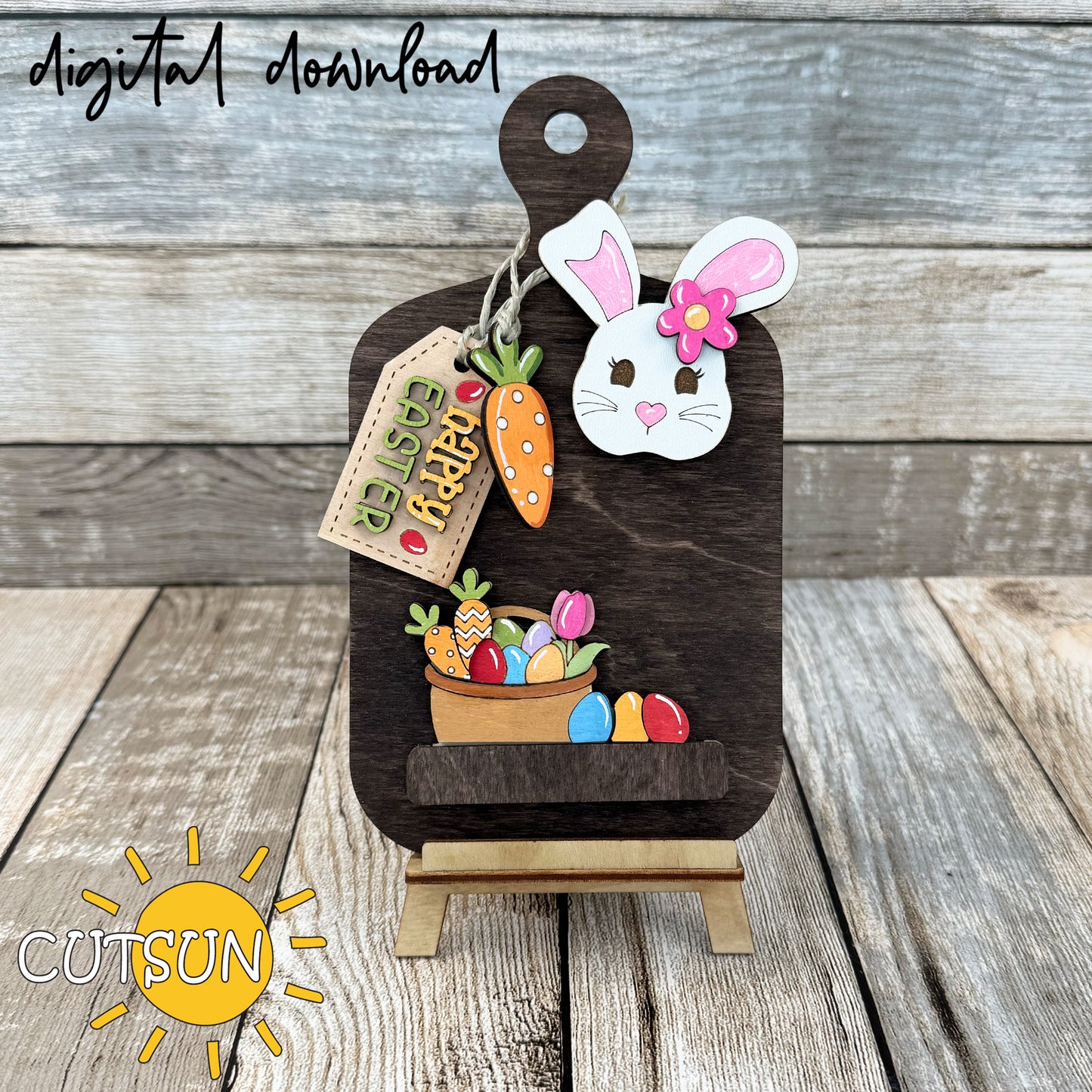 Easter Bunny Interchangeable Cutting Board Decor | Easter Shelf Decor | Laser Cut File