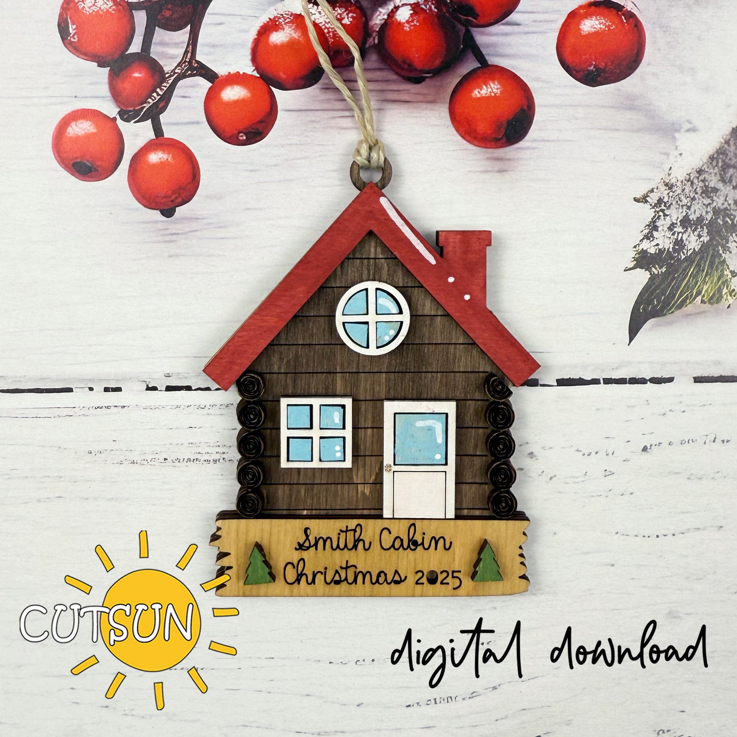 Custom Cabin Christmas Ornament | Personalized Rustic Holiday Keepsake | Family Name New Home Ornament