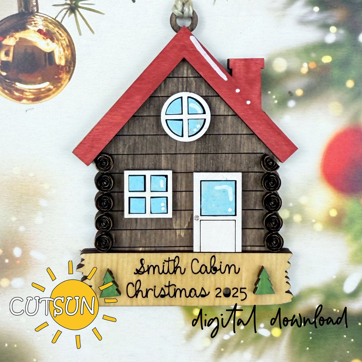 Custom Cabin Christmas Ornament | Personalized Rustic Holiday Keepsake | Family Name New Home Ornament