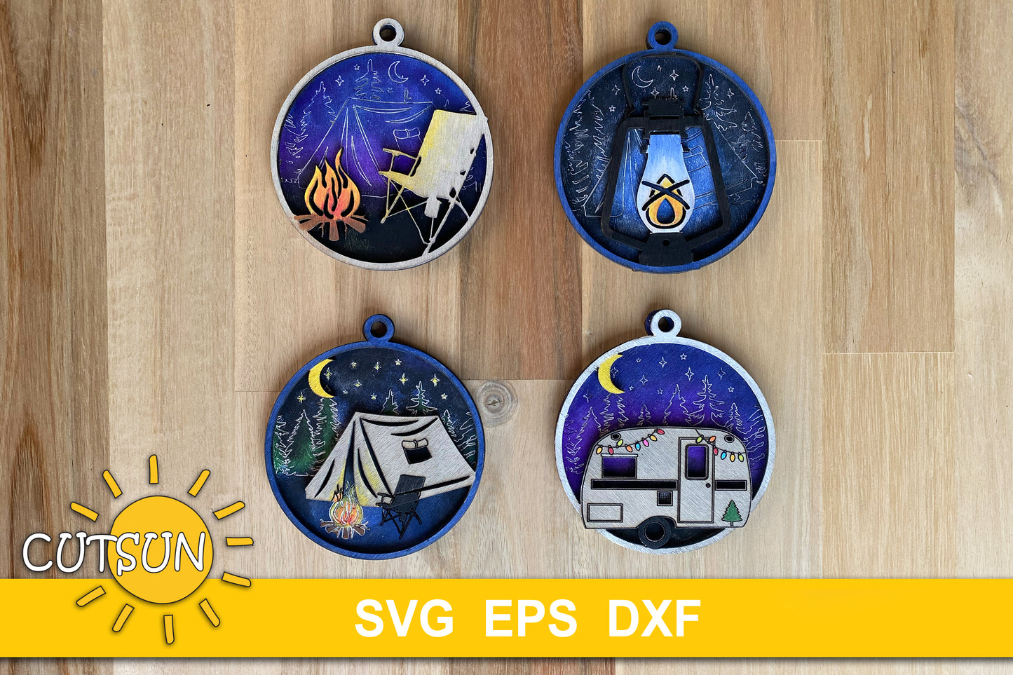 Christmas Camping ornaments SVG bundle | Glowforge SVG | Laser cut file
