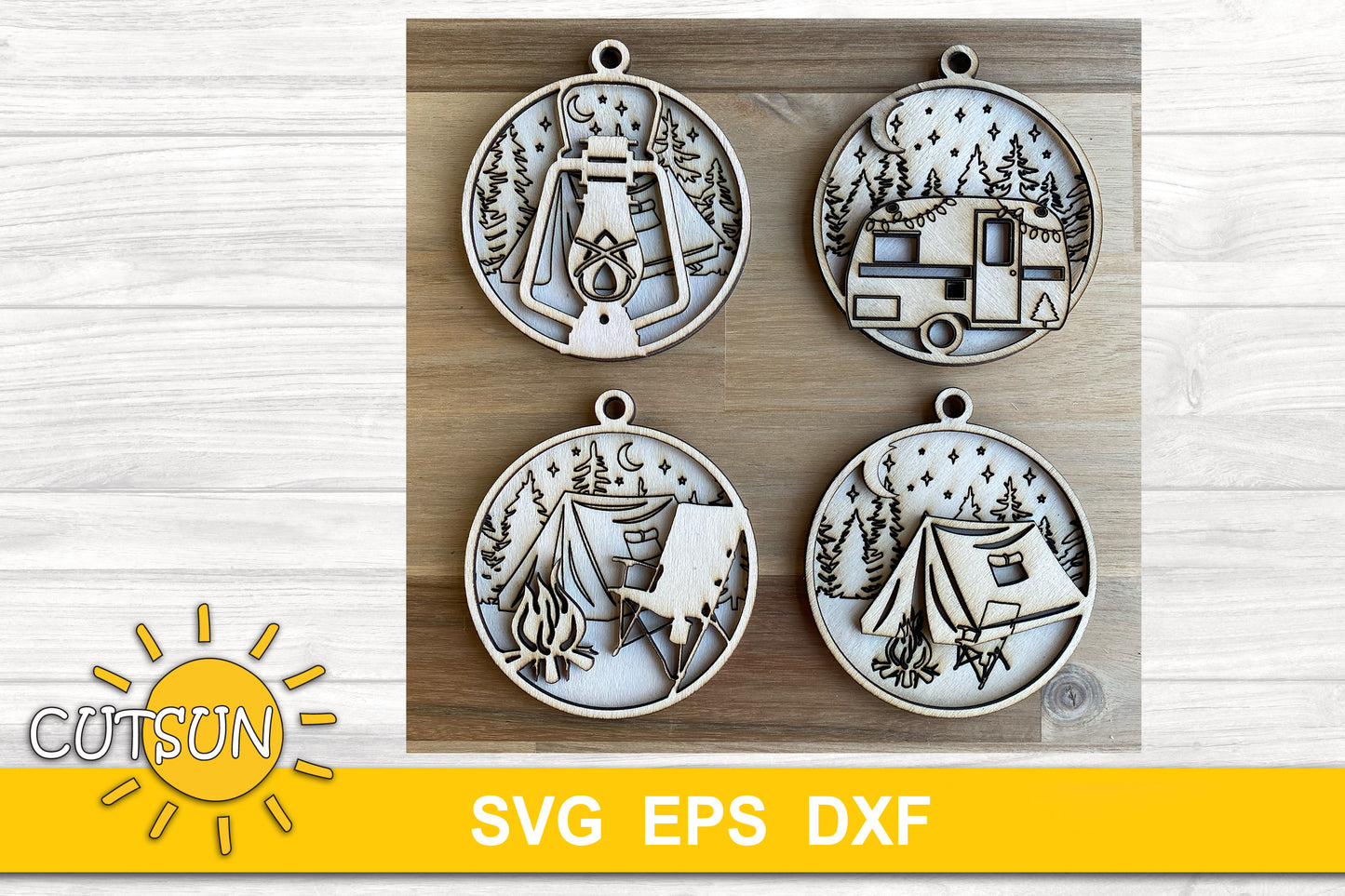 Christmas Camping ornaments SVG bundle | Glowforge SVG | Laser cut file