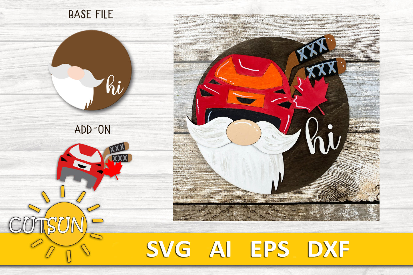 Canada Hockey Gnome Door Hanger SVG | Interchangeable Welcome Sign | Hockey Gnome Laser Cut File
