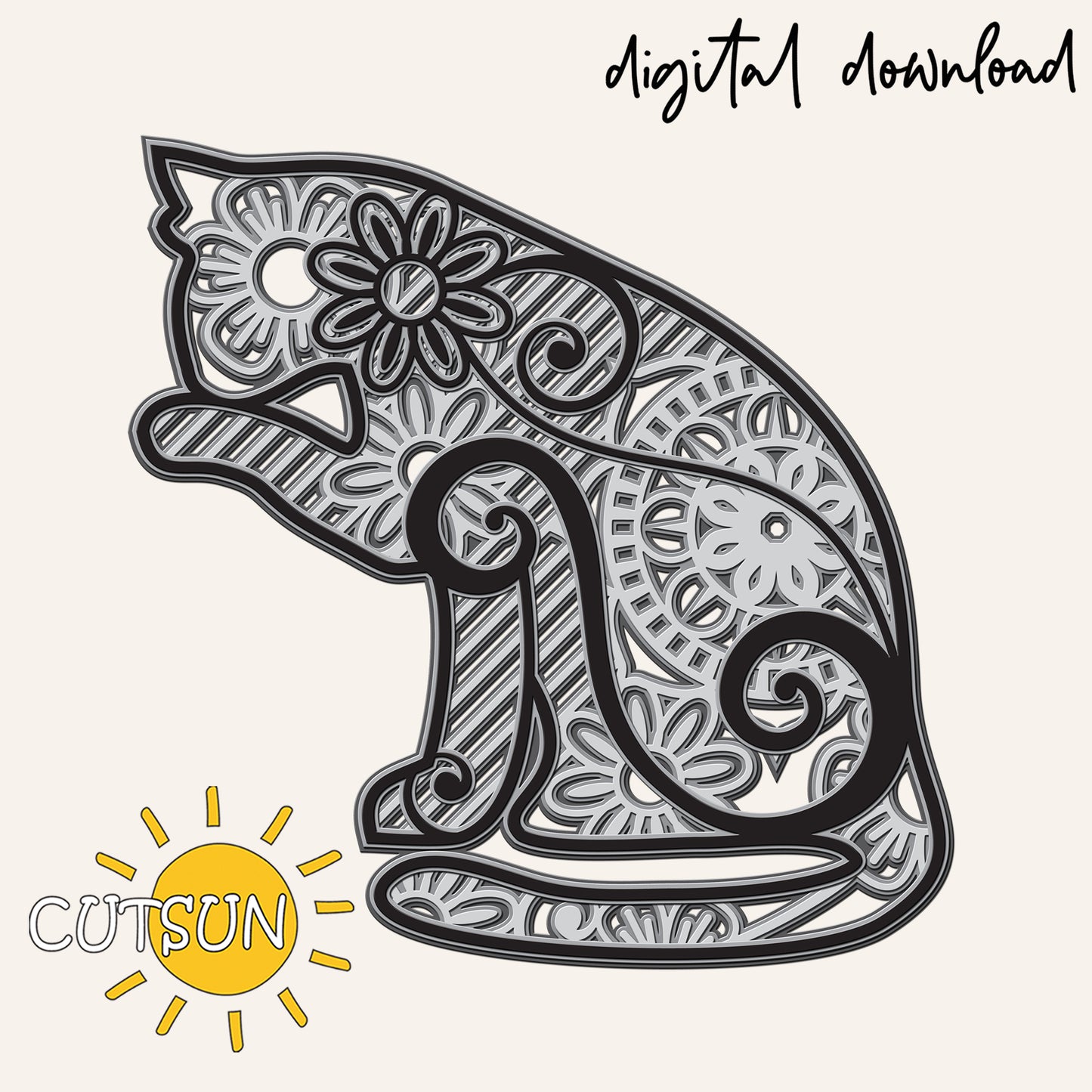 Decorative rat design with intricate patterns on a white background, featuring the brand 'CUTSUN'.