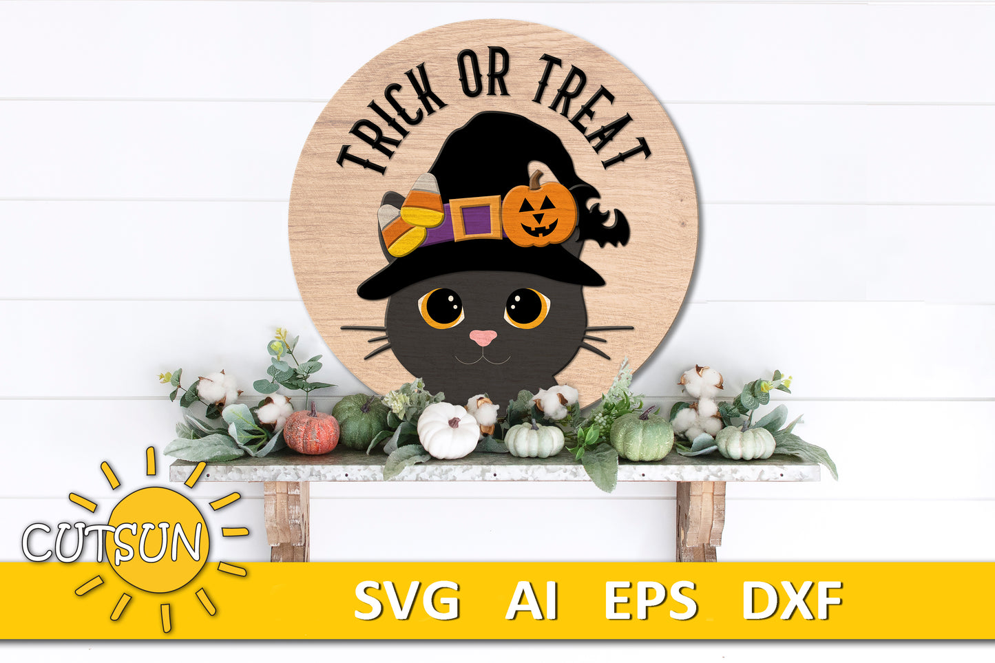 Halloween Cat door hanger SVG Round door hanger svg