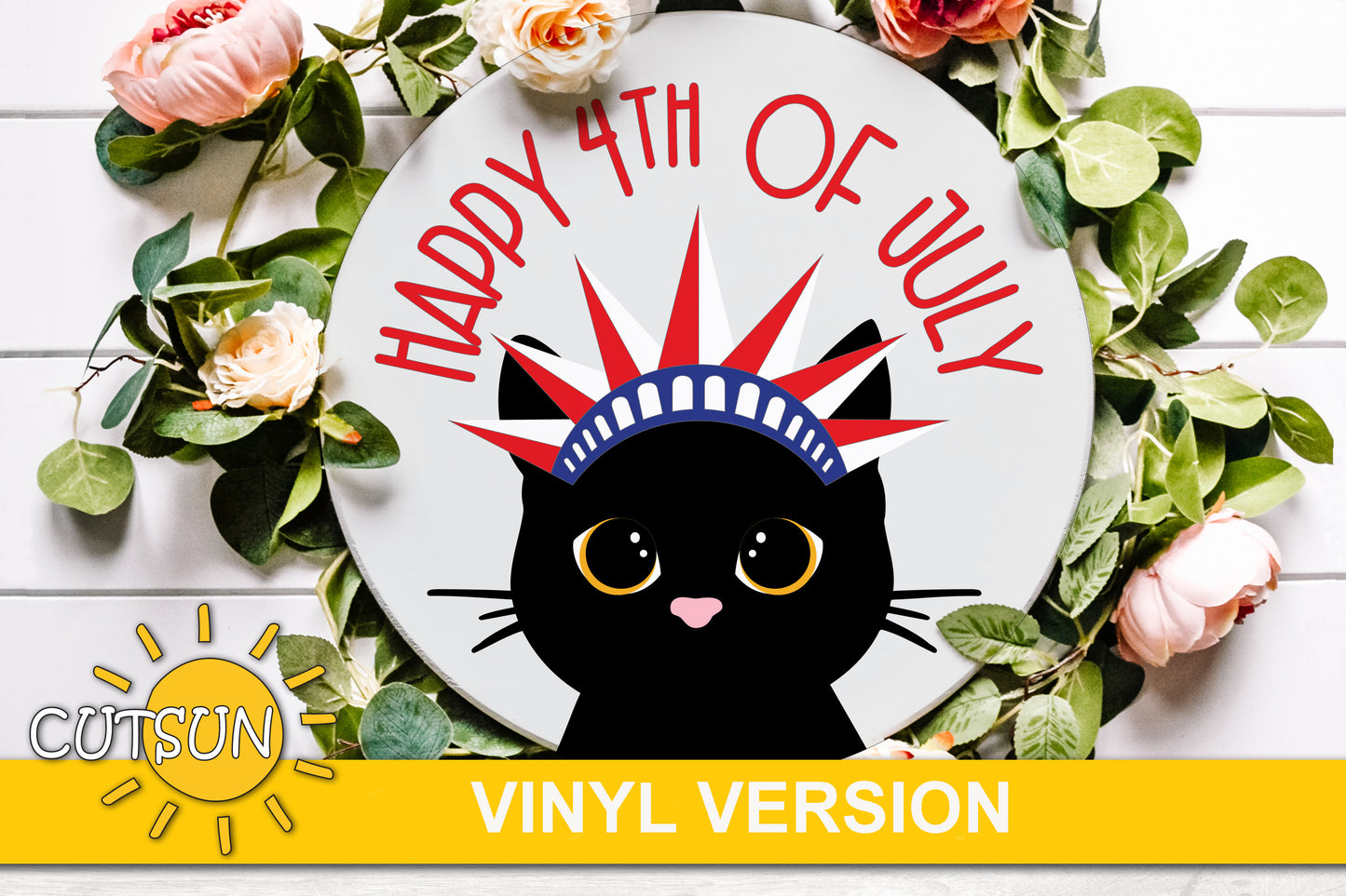 Happy 4th of July Door Hanger SVG | Patriotic Cat Door Sign SVG | Statue of Liberty Crown SVG | Glowforge SVG Laser Cut File | Cricut SVG