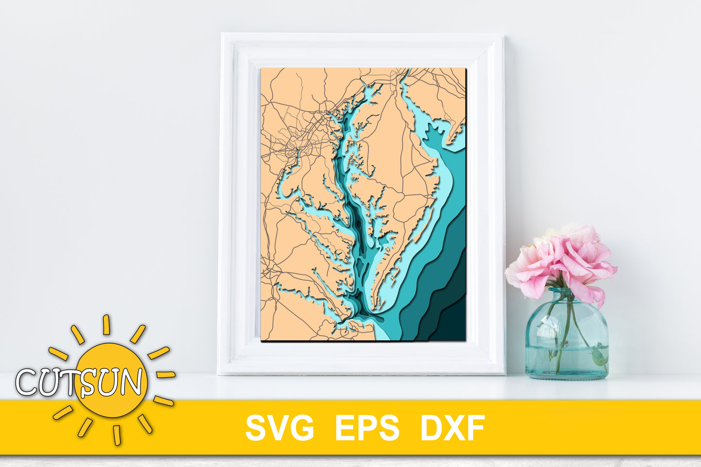 Layered Chesapeake Bay Map SVG | 6-Layer Nautical Depth Map | Coastal Laser Cut File