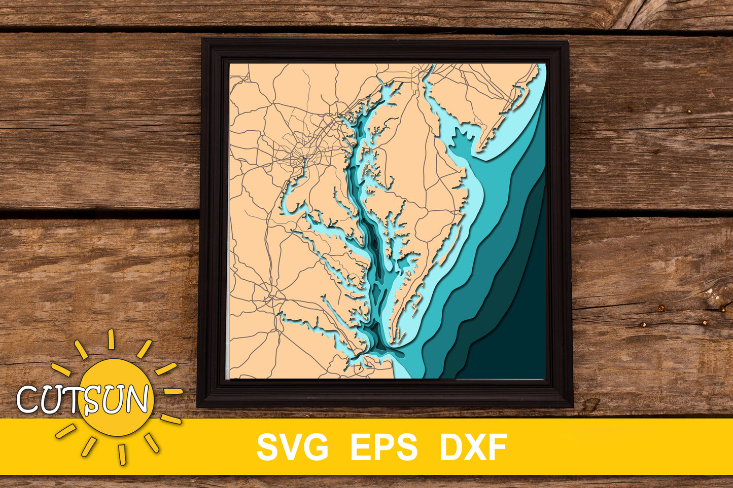 Layered Chesapeake Bay Map SVG | 6-Layer Nautical Depth Map | Coastal Laser Cut File