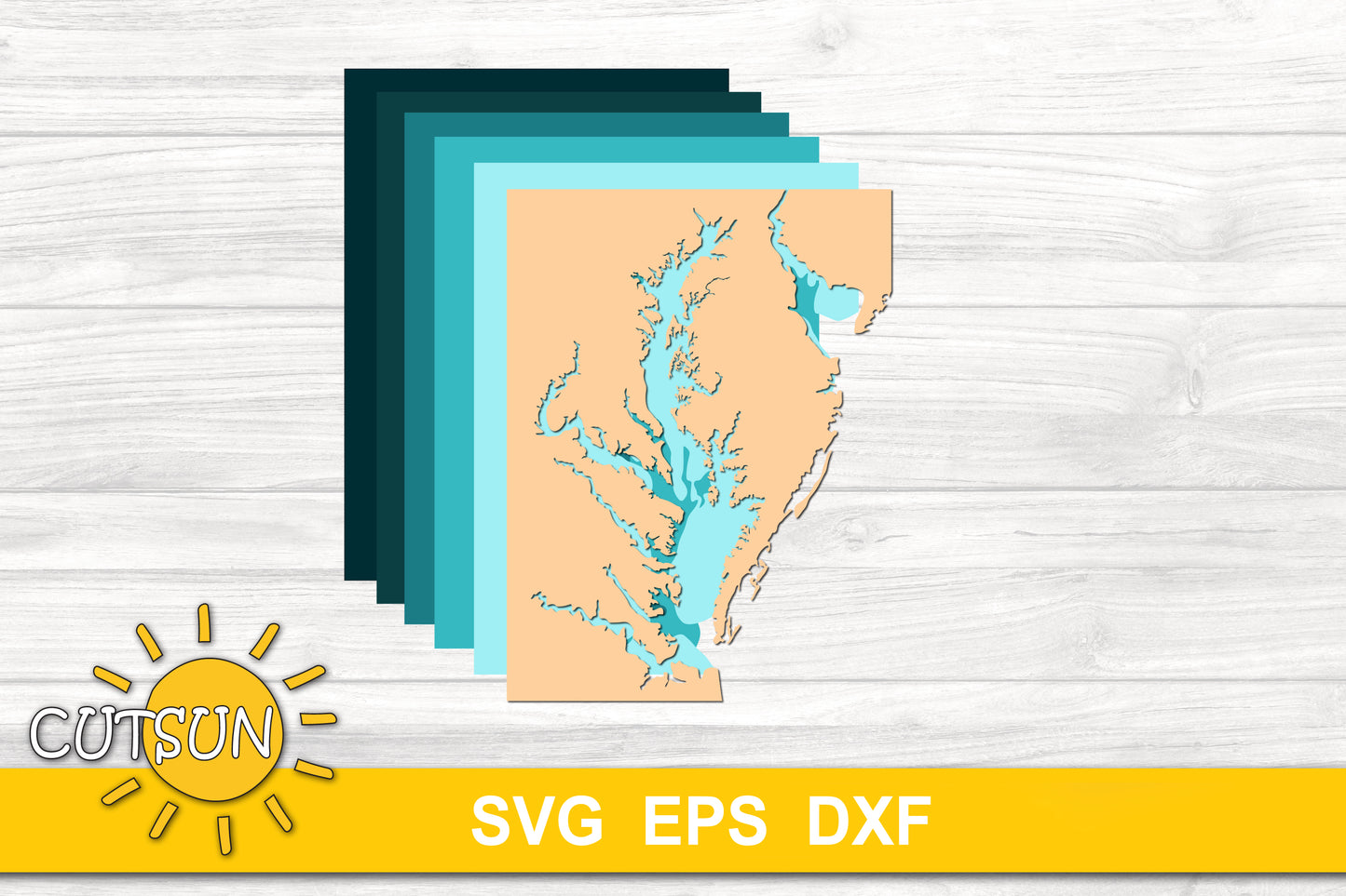 Layered Chesapeake Bay Map SVG | 6-Layer Nautical Depth Map | Coastal Laser Cut File