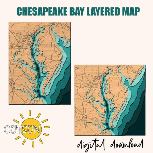 Chesapeake Bay layered map with CutSun logo and 'digital download' text.