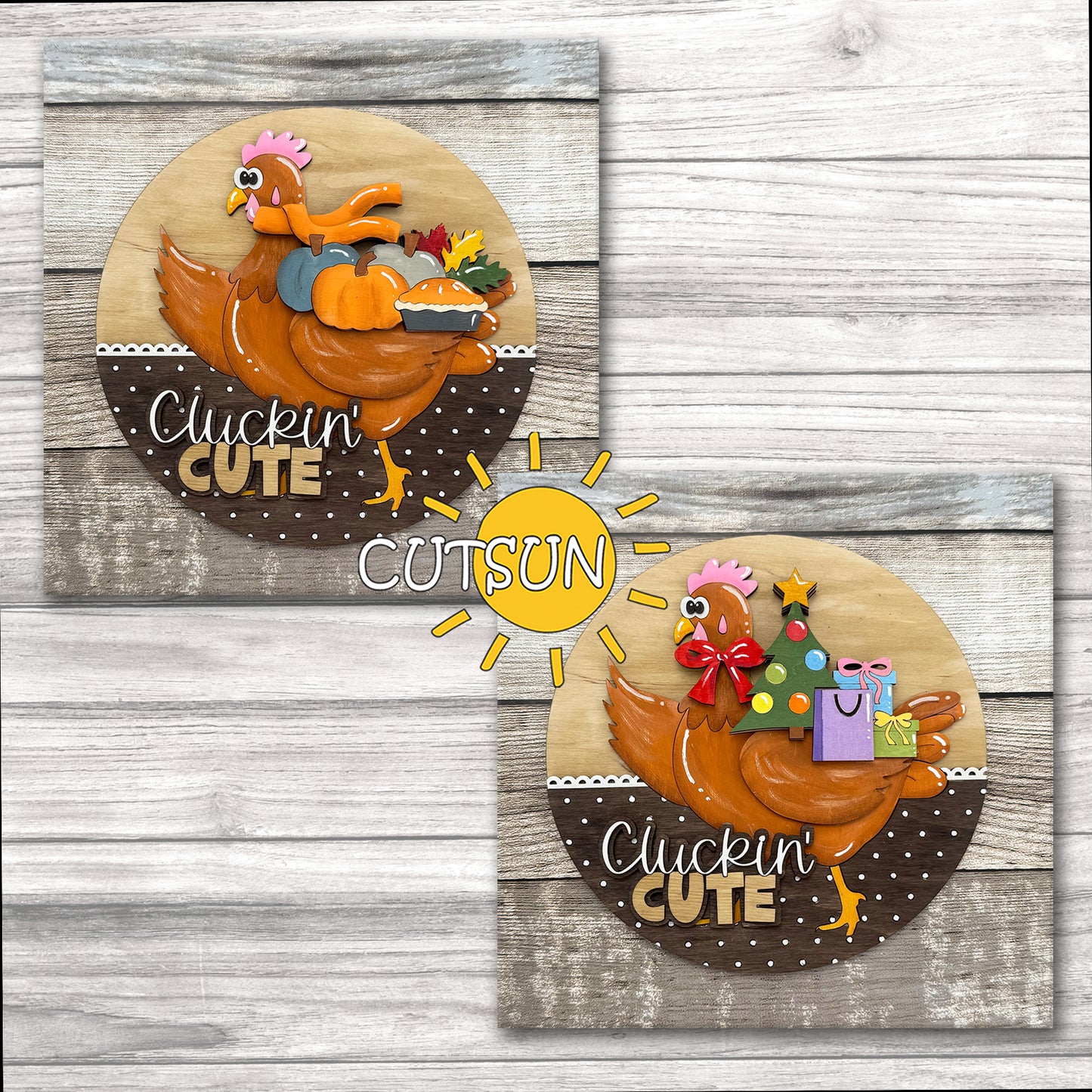 Funny Chicken Door Hanger SVG – Interchangeable Round Sign with “Cluckin' Cute” Text – Laser Cut File