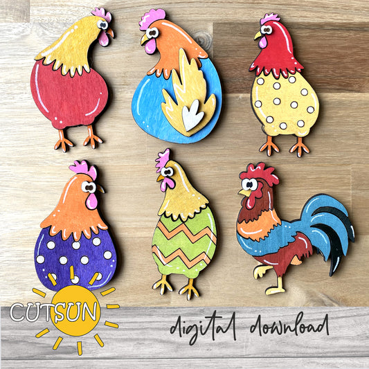 Digital download for cute Chicken ornaments or car charms / magnets