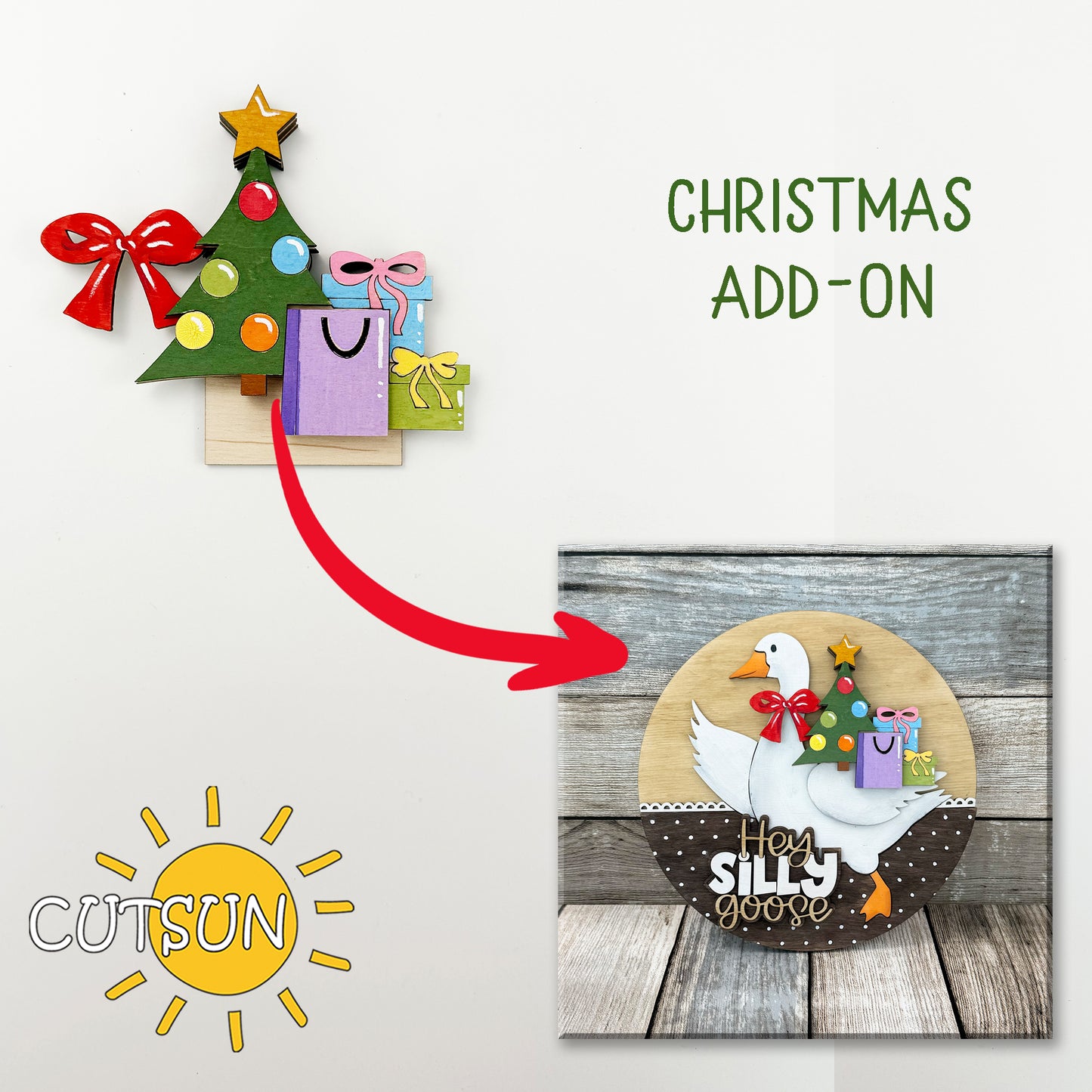 Christmas Add-On for Interchangeable Goose Door Hanger | Laser Cut File for Holiday Door Sign