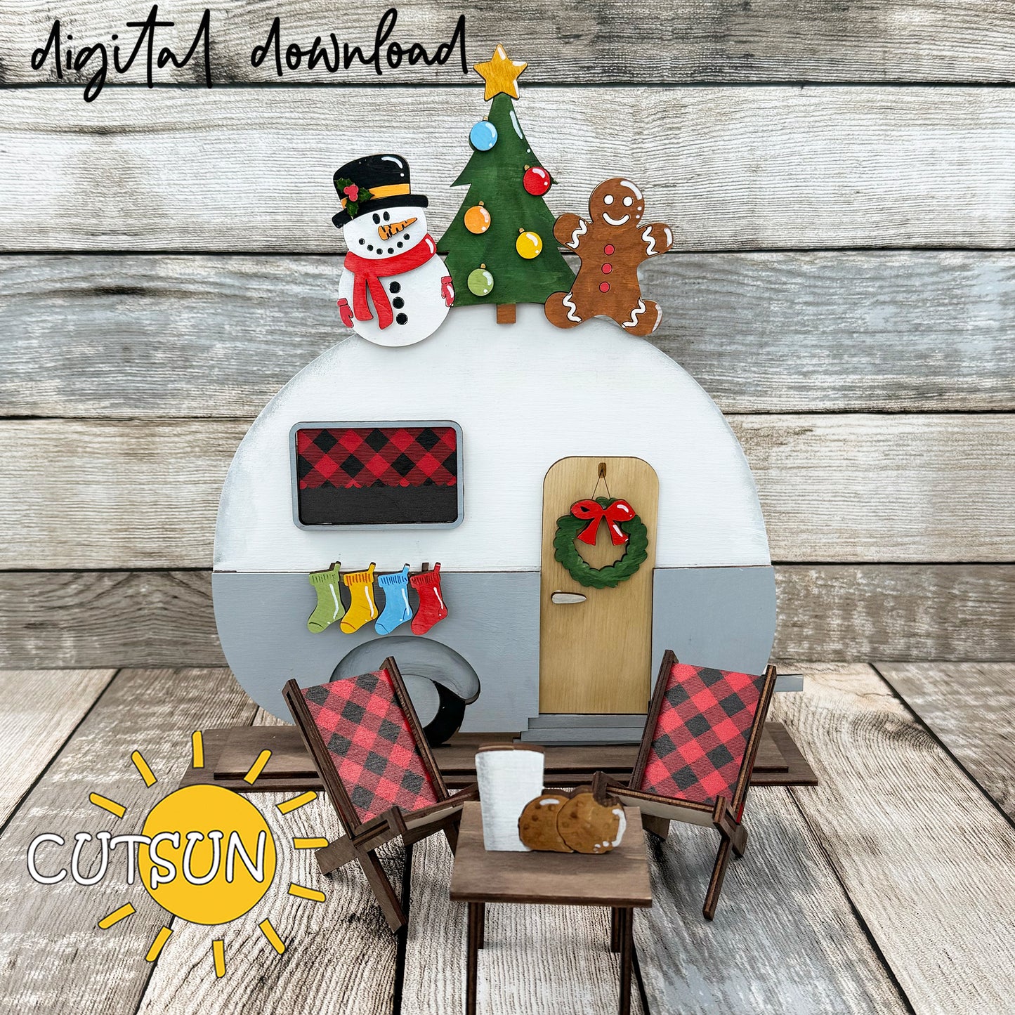 Christmas Add-On svg for Interchangeable Camper | Shelf Sitter Laser Cut File + Printable Patterns
