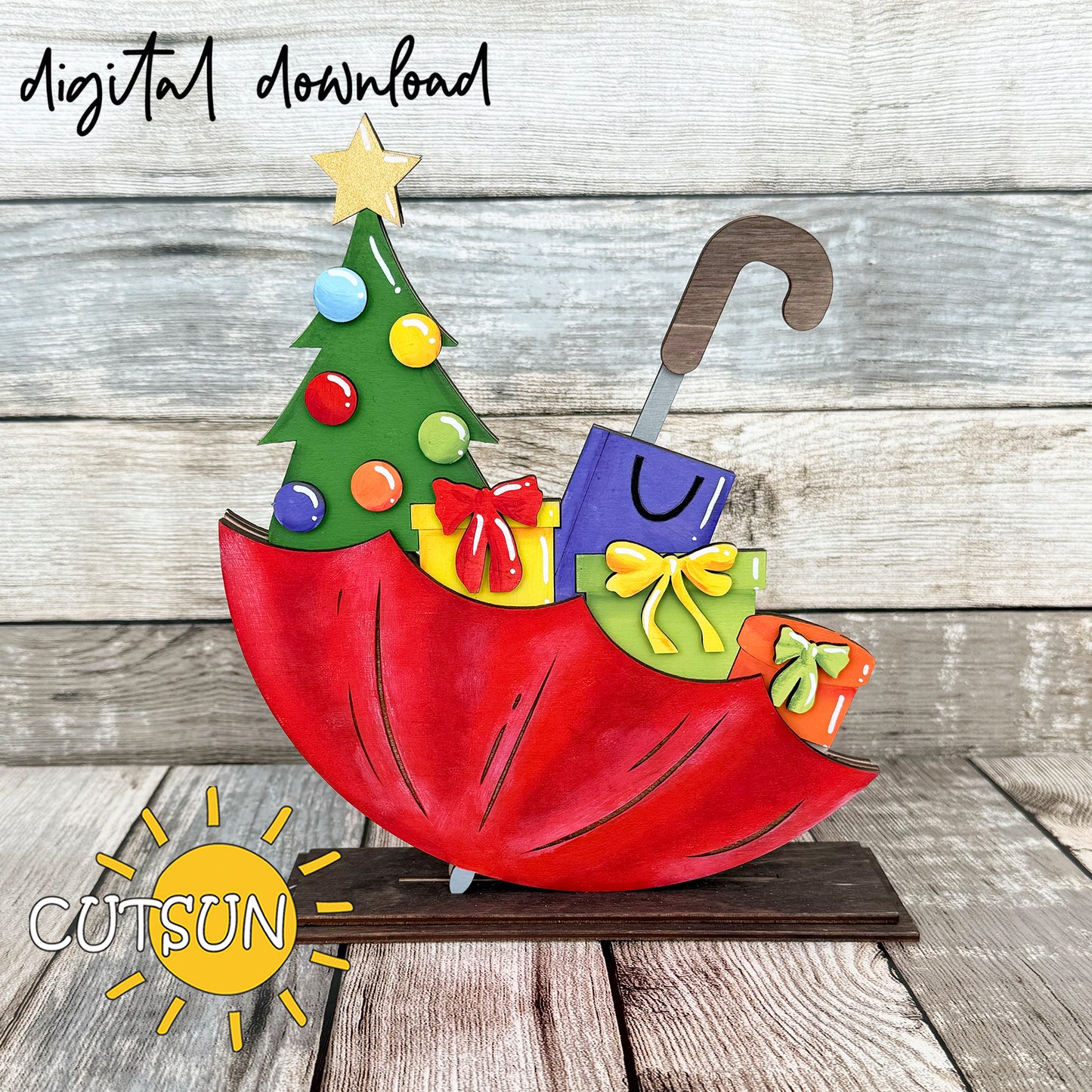 Christmas tree and gifts add-on for interchangeable umbrella laser cut file, festive holiday SVG for xTool and Glowforge.