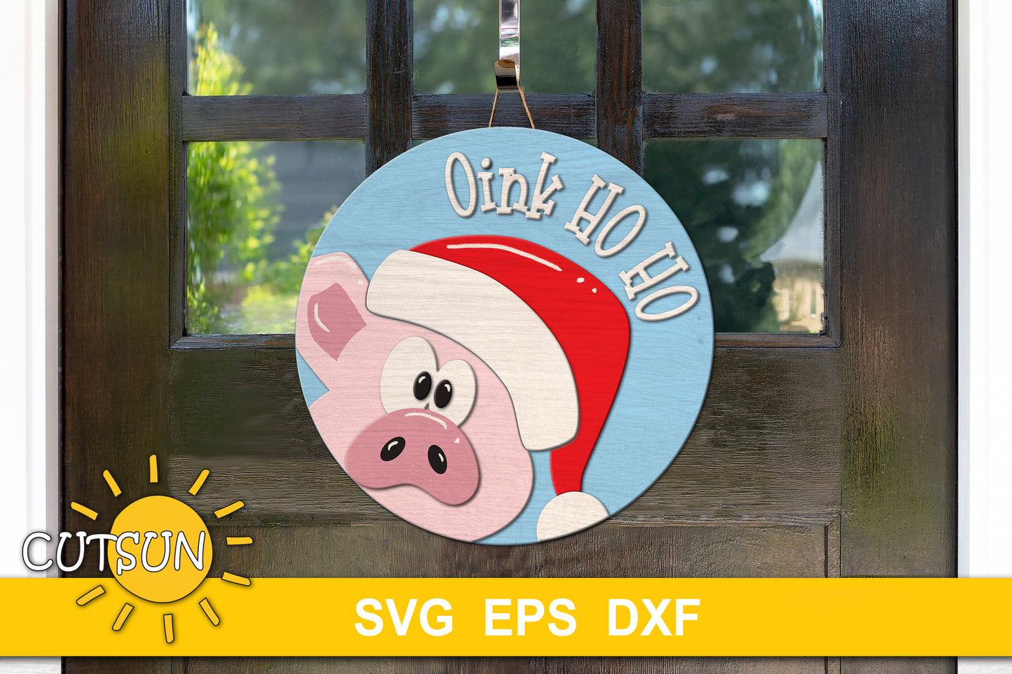 Christmas Pig door hanger SVG laser cut file