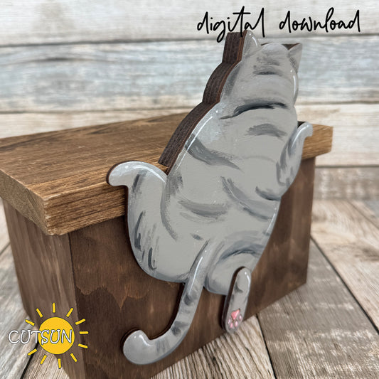 Climbing Cat Shelf Sitter SVG – Funny Cat Butt Hanging Design Laser Cut File