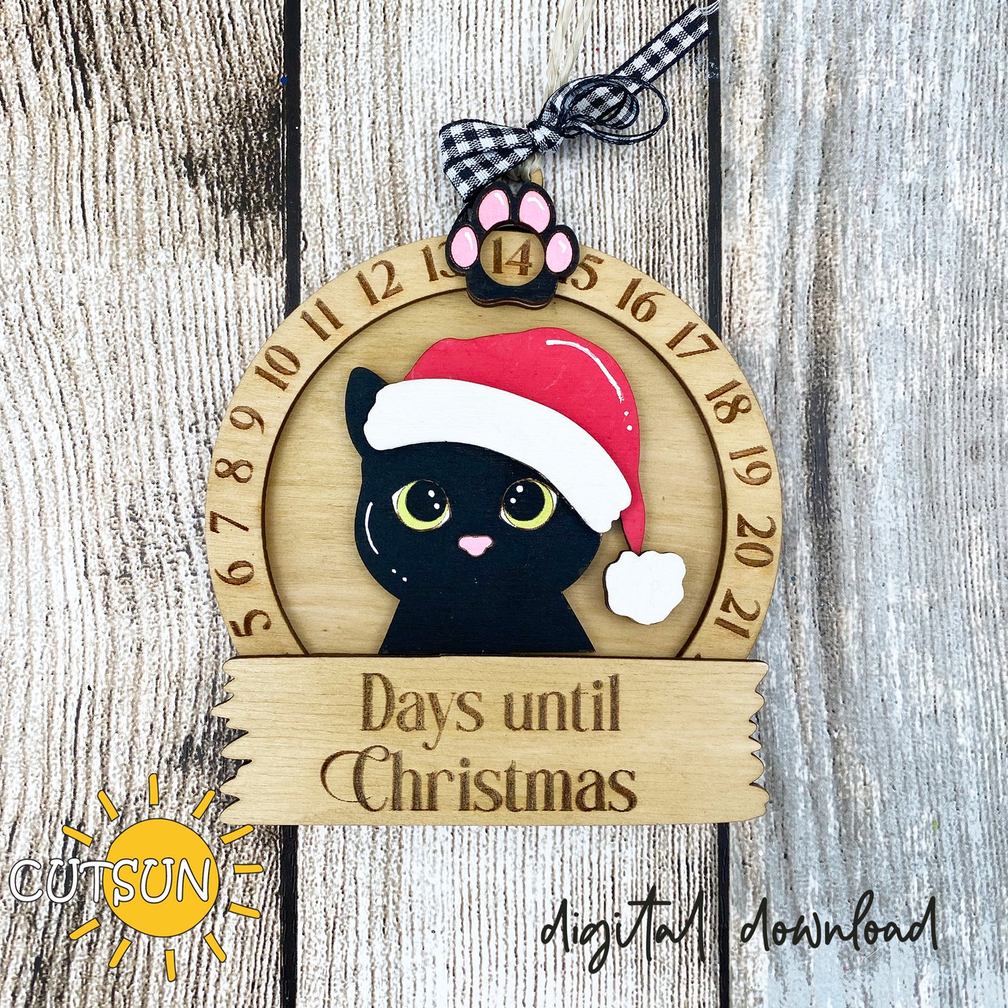 Christmas Cat Countdown SVG Laser Cut File