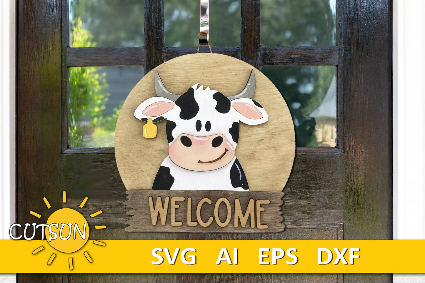 Cow door hanger SVG Round interchangeable door sign svg Cow svg BASE FILE Glowforge svg Laser cut file