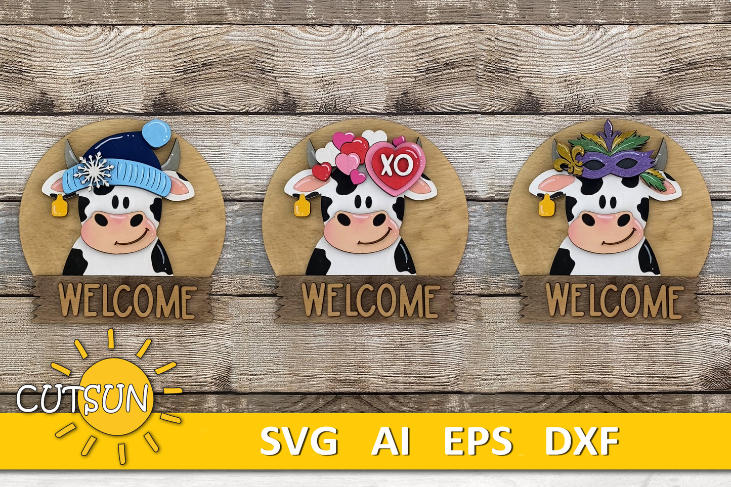 Cow door hanger SVG Round interchangeable door sign svg Cow svg BASE FILE Glowforge svg Laser cut file
